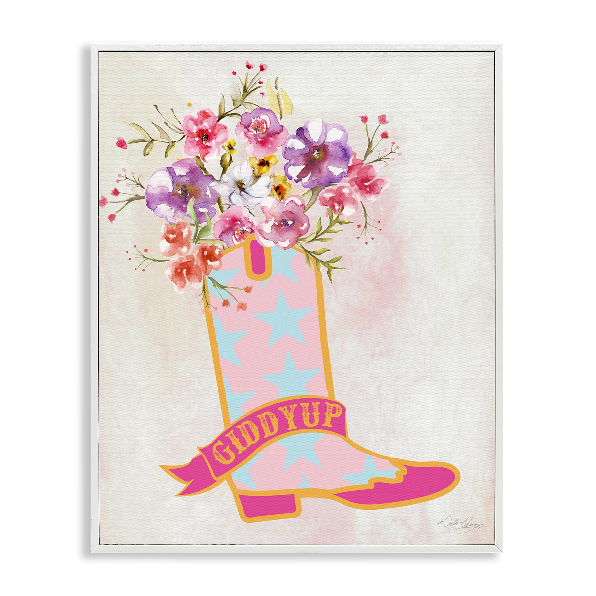 Stupell Industries Giddy Up Floral Cowgirl Plants & Flowers Painting White Framed Art Print Wall Art, 11 x 14