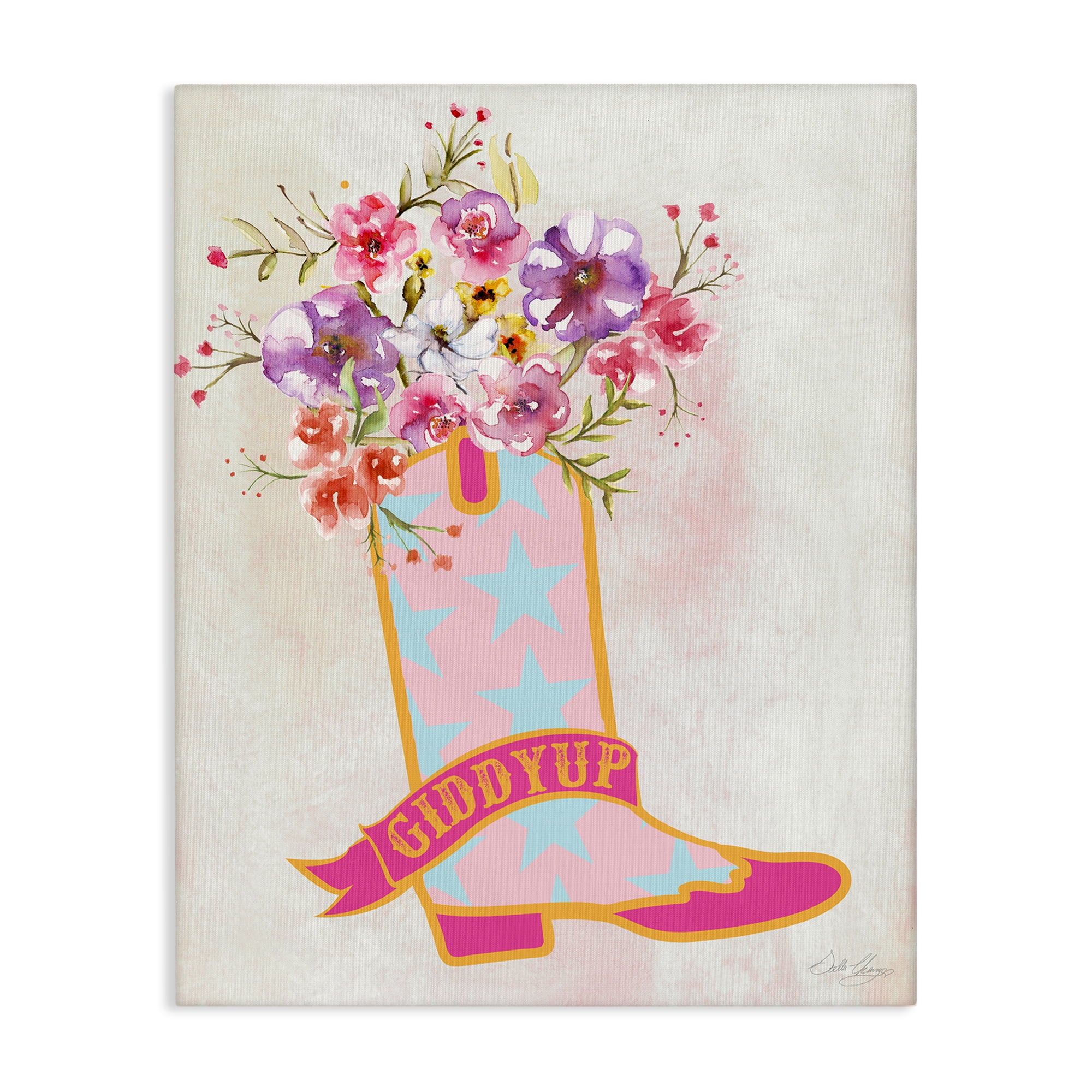 Stupell Industries Giddy Up Floral Cowgirl Plants & Flowers Painting Wrapped Canvas Art Print Wall Art, 24 x 30