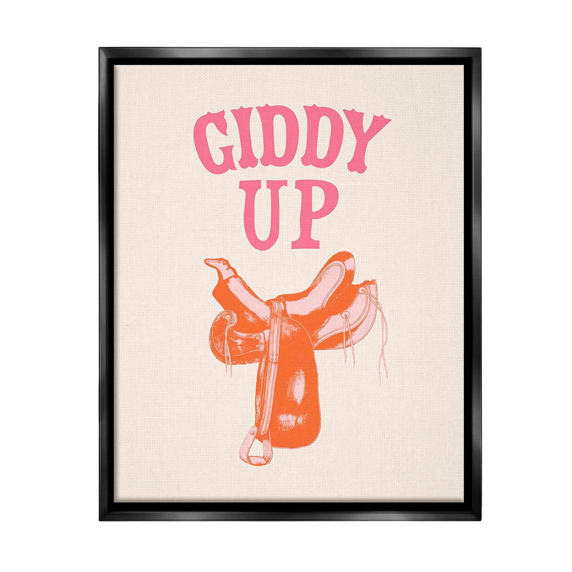 Stupell Industries Giddy Up Phrase Typography Painting Black Floater Framed Canvas Art Print Wall Art, 17 x 21