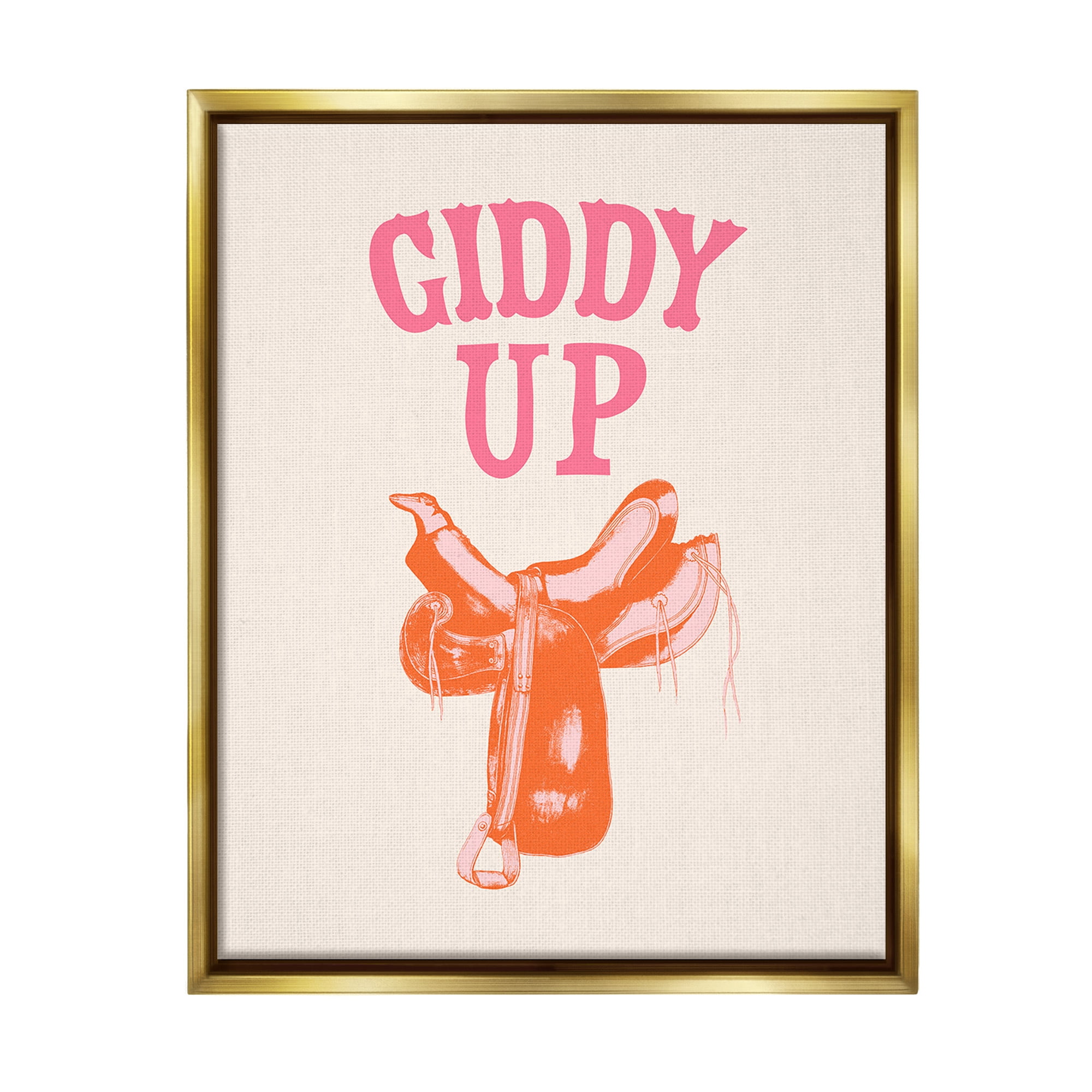 Stupell Industries Giddy Up Phrase Typography Painting Gold Floater Framed Canvas Art Print Wall Art, 17 x 21