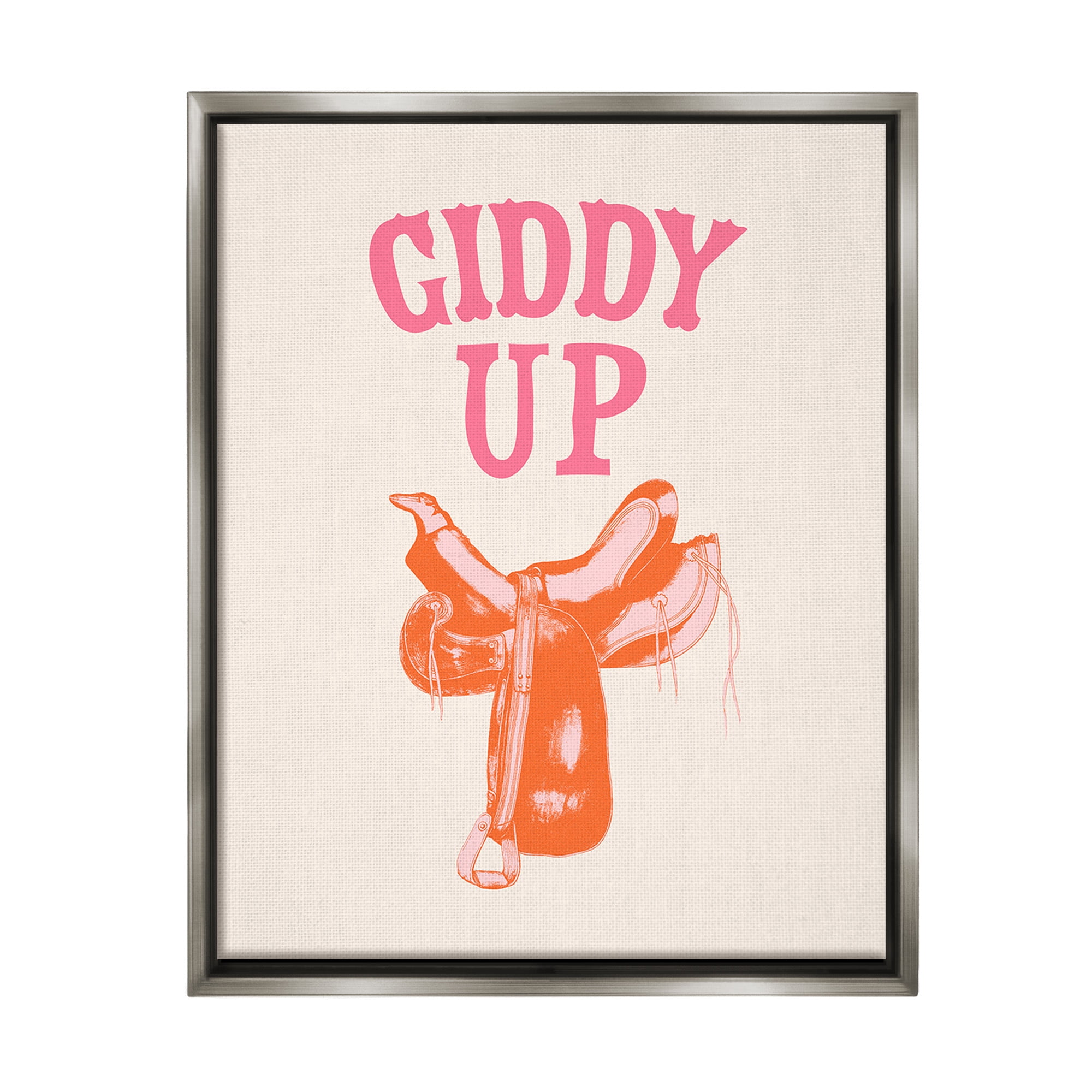 Stupell Industries Giddy Up Phrase Typography Painting Gray Floater Framed Canvas Art Print Wall Art, 17 x 21