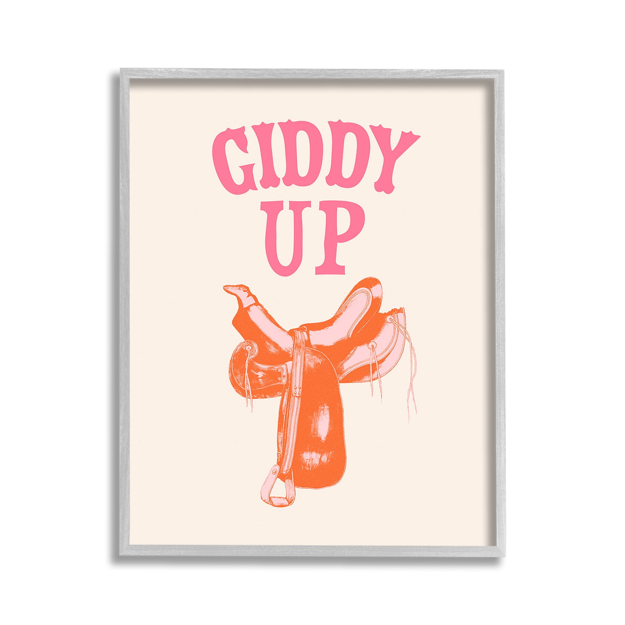 Stupell Industries Giddy Up Phrase Typography Painting Gray Framed Art Print Wall Art, 11 x 14