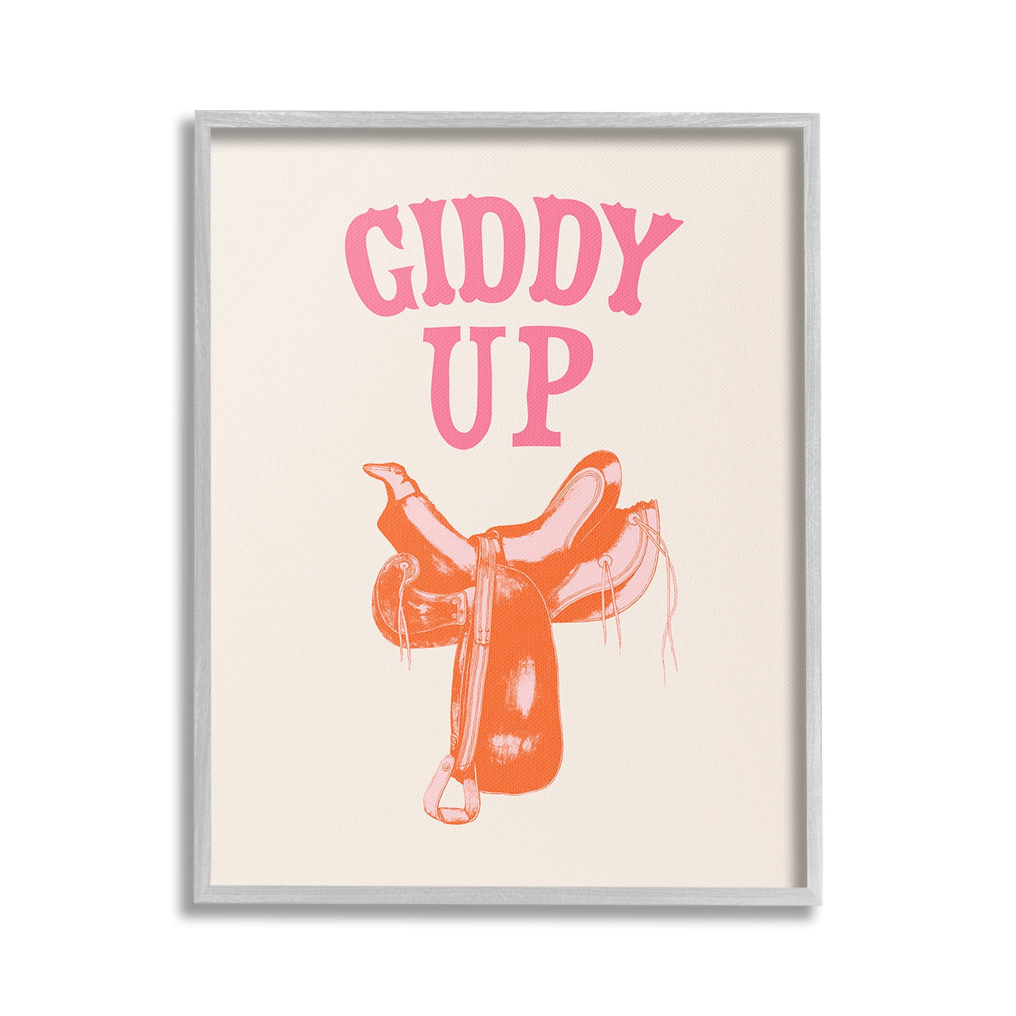 Stupell Industries Giddy Up Phrase Typography Painting Gray Framed Art Print Wall Art, 16 x 20