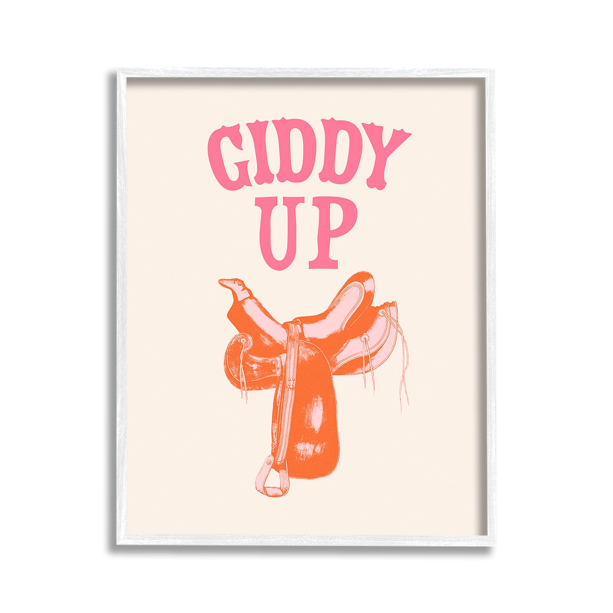 Stupell Industries Giddy Up Phrase Typography Painting White Framed Art Print Wall Art, 11 x 14