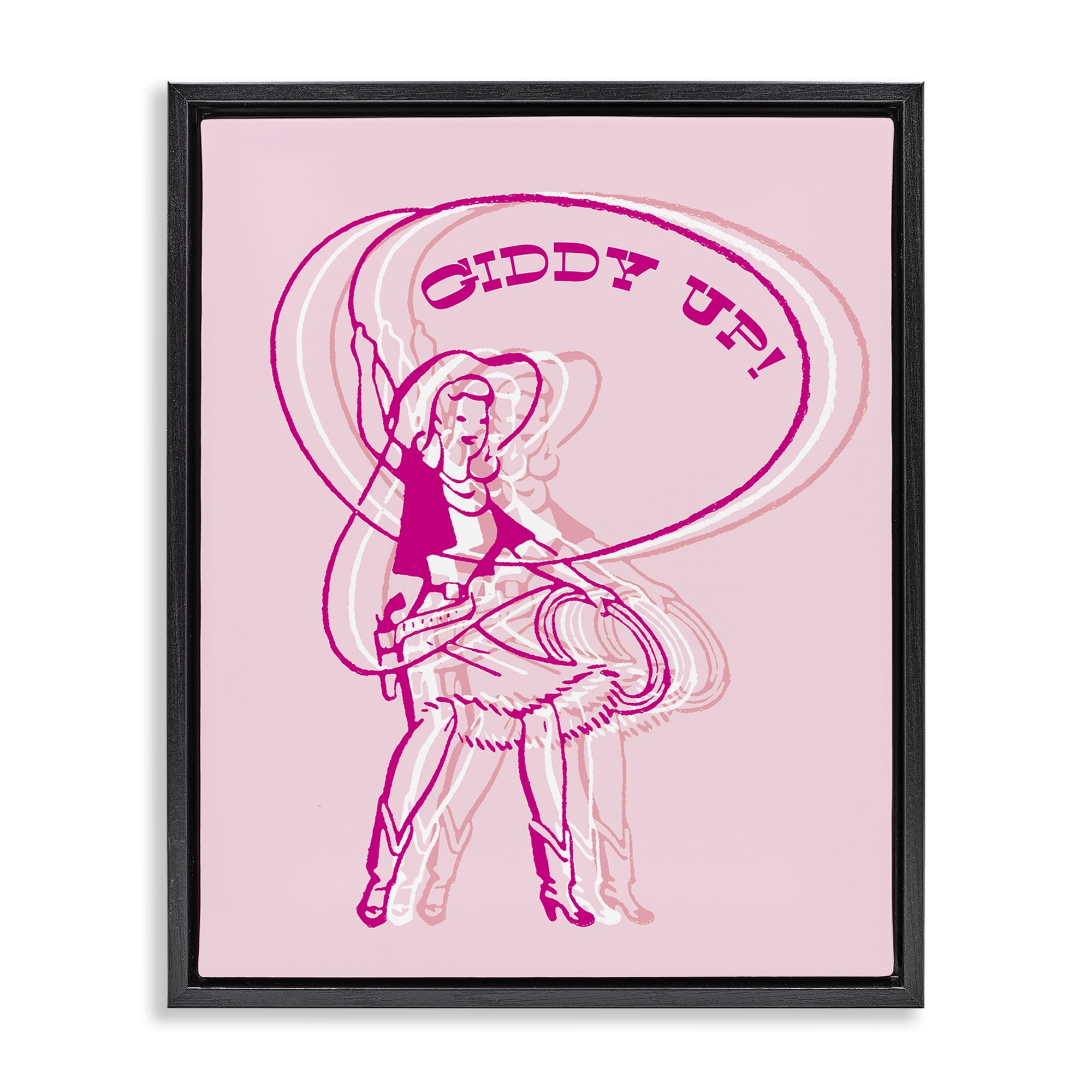 Stupell Industries Giddy Up Rodeo Girl People Painting Black Floater Framed Canvas Art Print Wall Art, 25 x 31