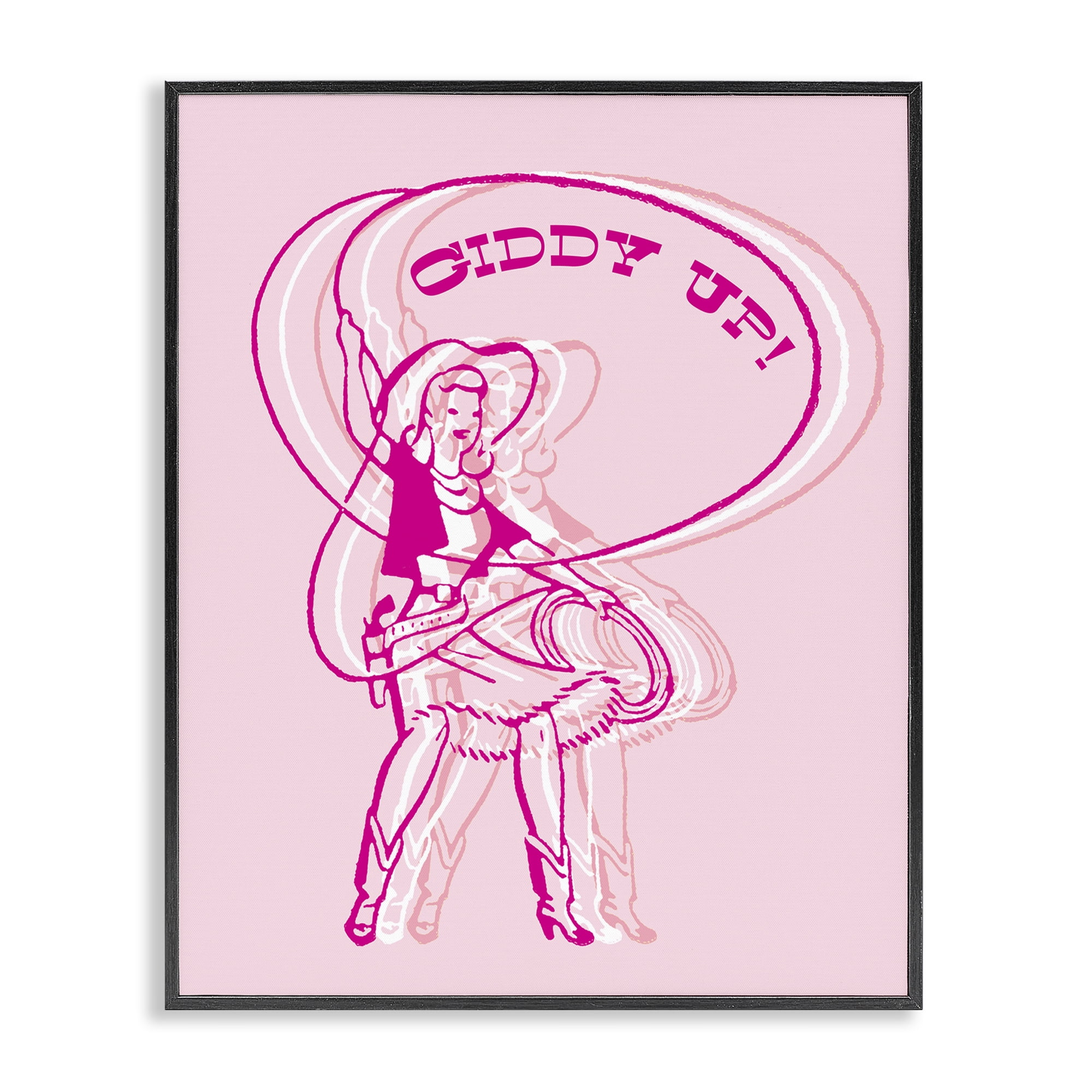 Stupell Industries Giddy Up Rodeo Girl People Painting Black Framed Art Print Wall Art, 11 x 14