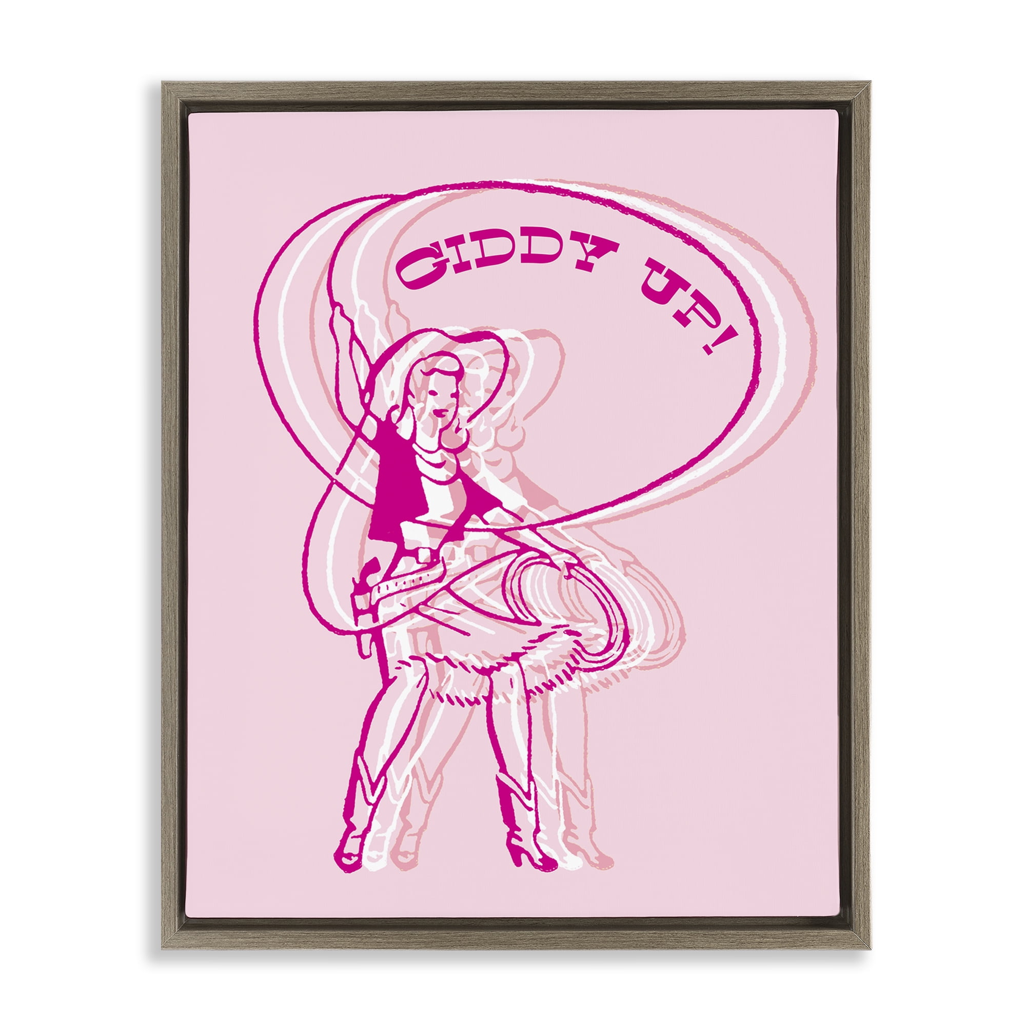 Stupell Industries Giddy Up Rodeo Girl People Painting Brown Floater Framed Canvas Art Print Wall Art, 17 x 21