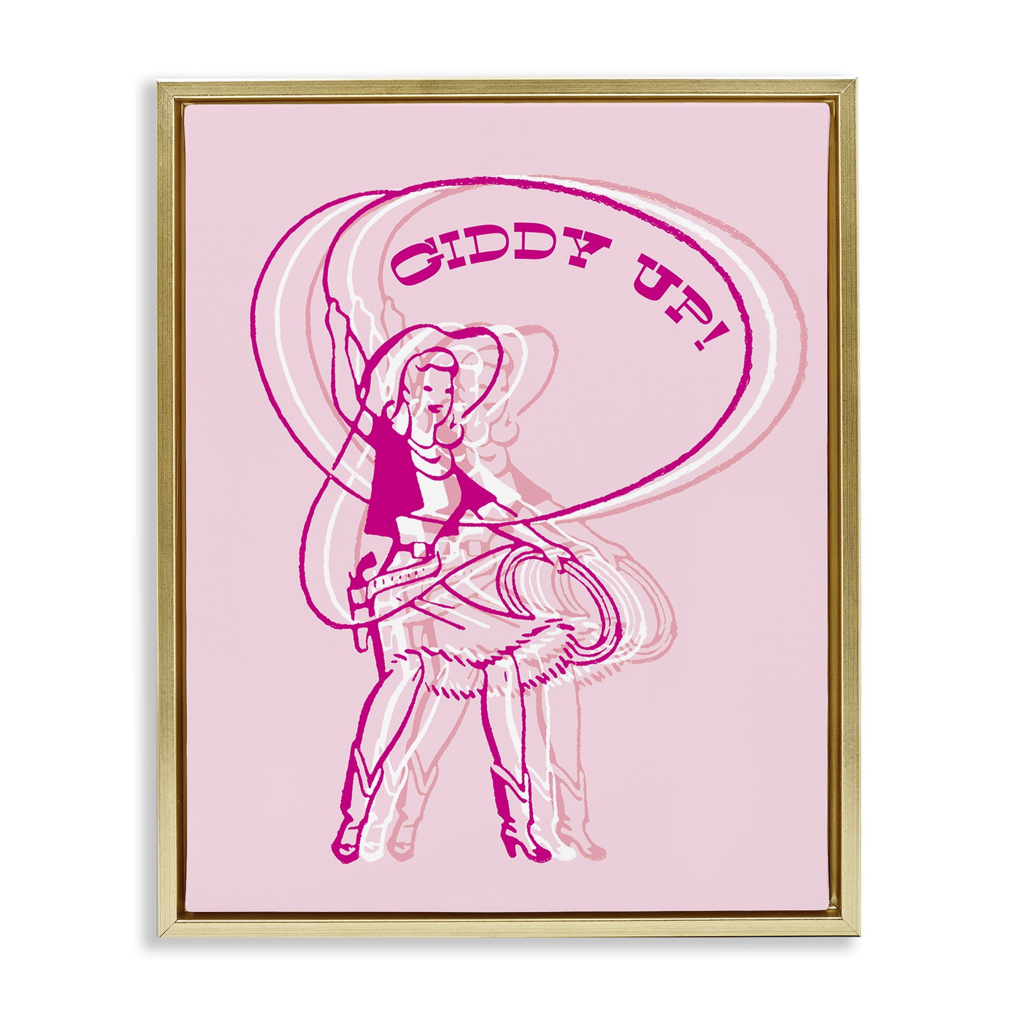 Stupell Industries Giddy Up Rodeo Girl People Painting Gold Floater Framed Canvas Art Print Wall Art, 25 x 31