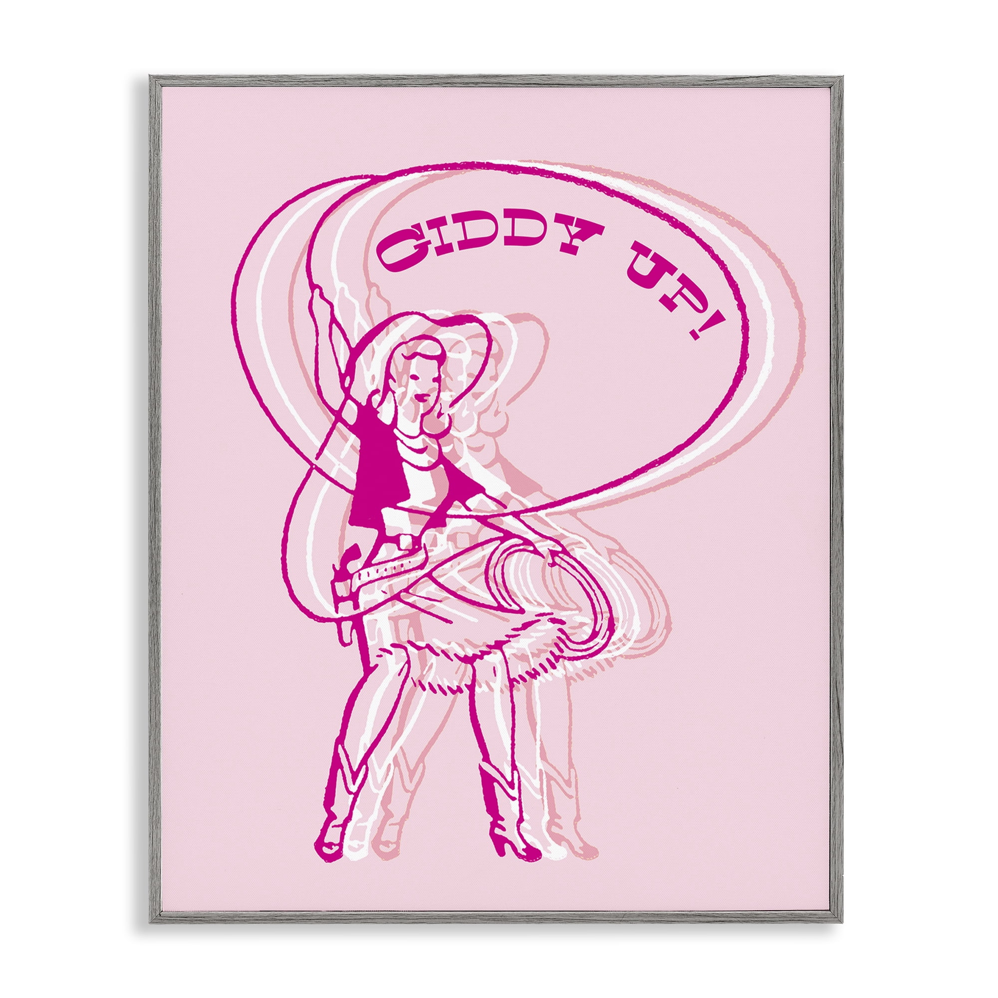 Stupell Industries Giddy Up Rodeo Girl People Painting Gray Framed Art Print Wall Art, 24 x 30