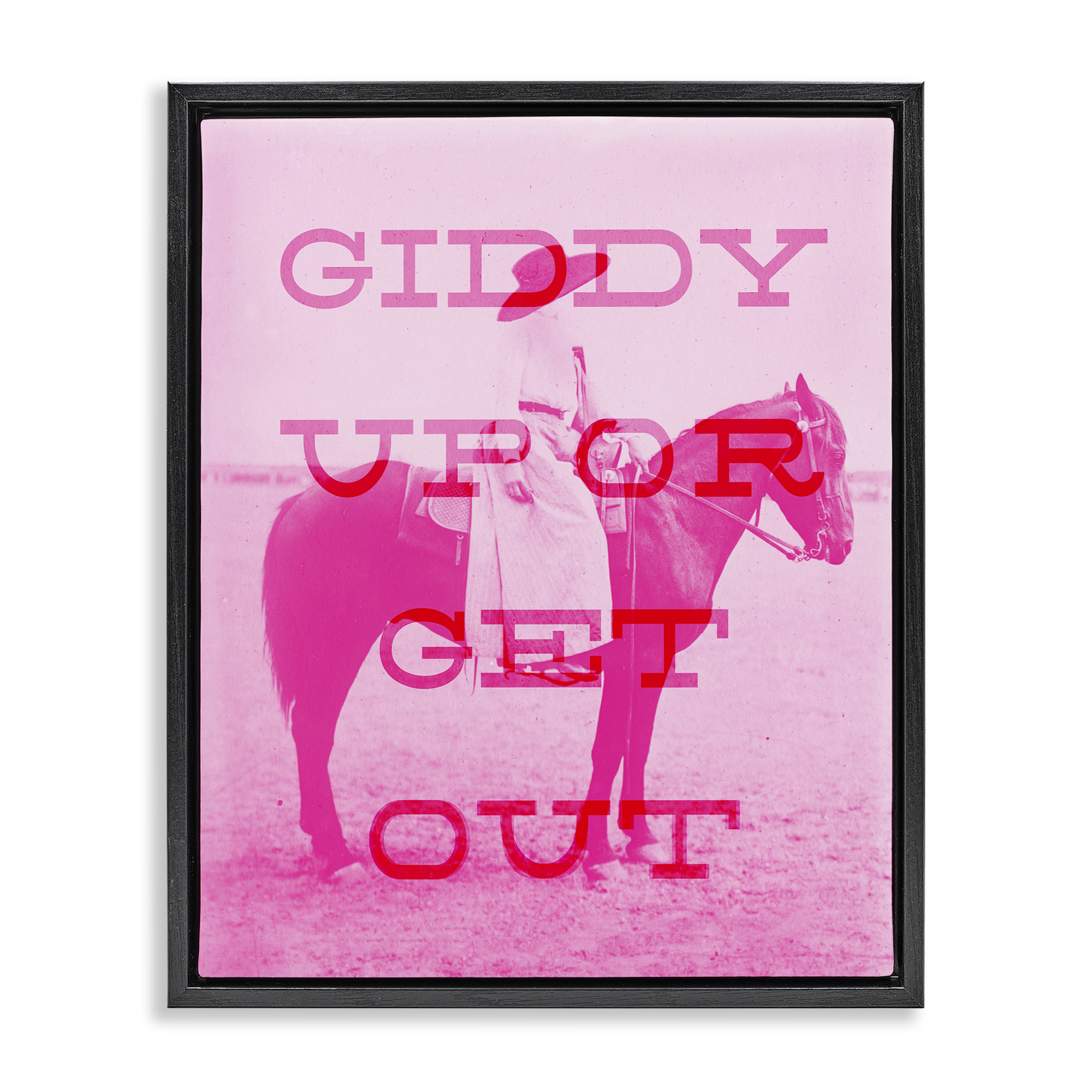 Stupell Industries Giddy Up or Get Out Animals Painting Black Floater Framed Canvas Art Print Wall Art, 17 x 21