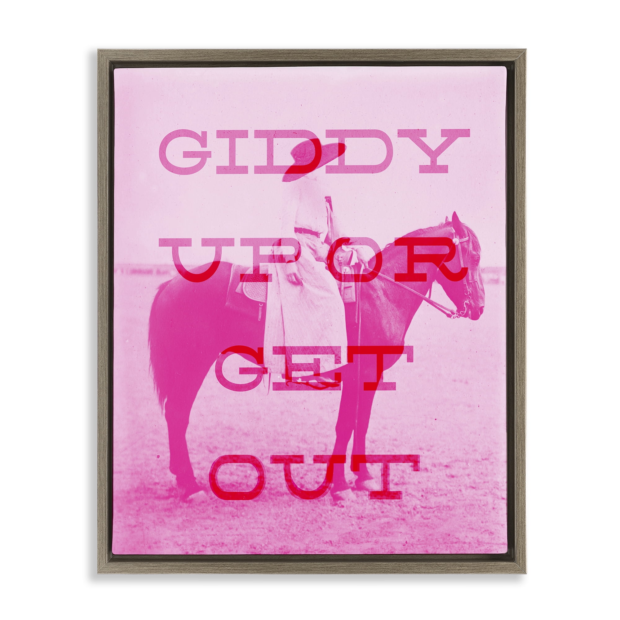 Stupell Industries Giddy Up or Get Out Animals Painting Brown Floater Framed Canvas Art Print Wall Art, 17 x 21