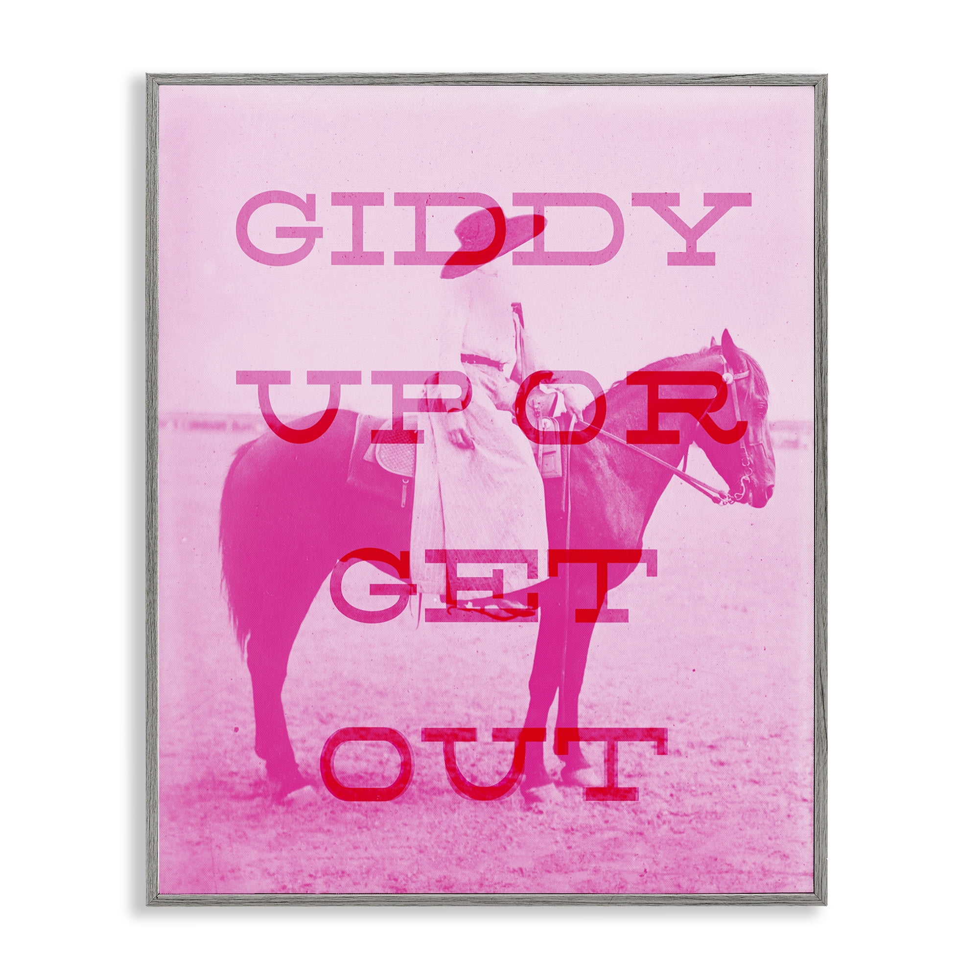 Stupell Industries Giddy Up or Get Out Animals Painting Gray Framed Art Print Wall Art, 24 x 30