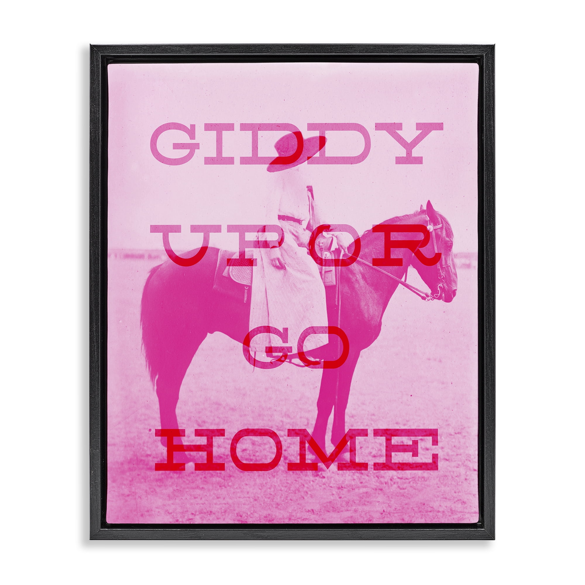 Stupell Industries Giddy Up or Go Home Animals Painting Black Floater Framed Canvas Art Print Wall Art, 17 x 21