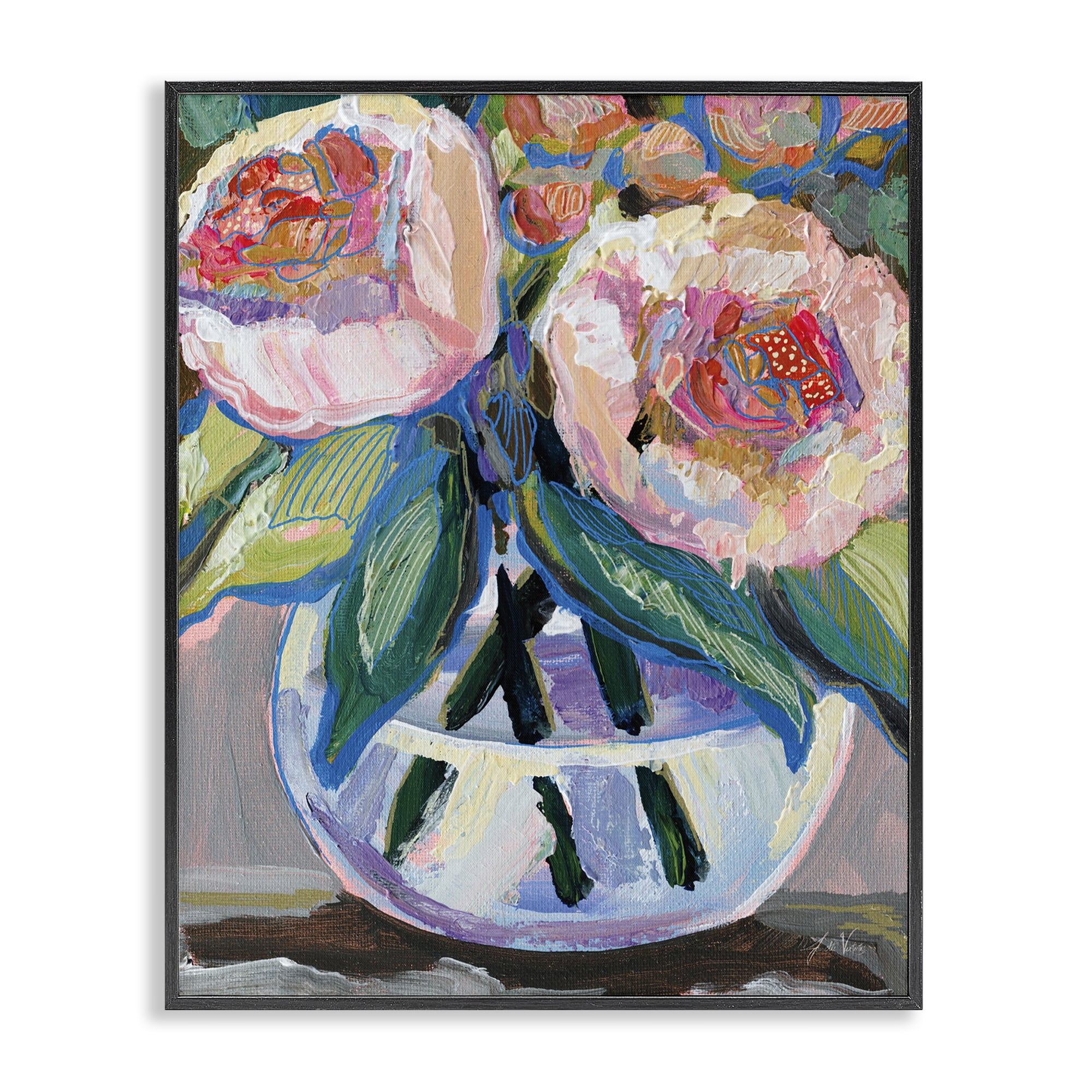 Stupell Industries Gifted Pink Peonies Plants & Flowers Painting Black Framed Art Print Wall Art, 16 x 20