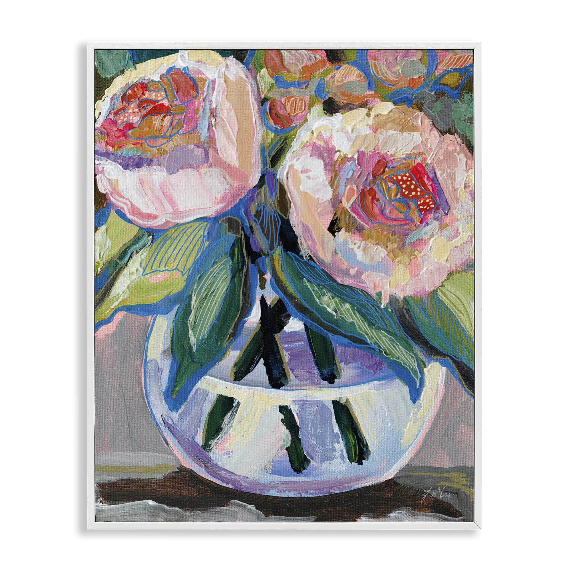 Stupell Industries Gifted Pink Peonies Plants & Flowers Painting White Framed Art Print Wall Art, 11 x 14