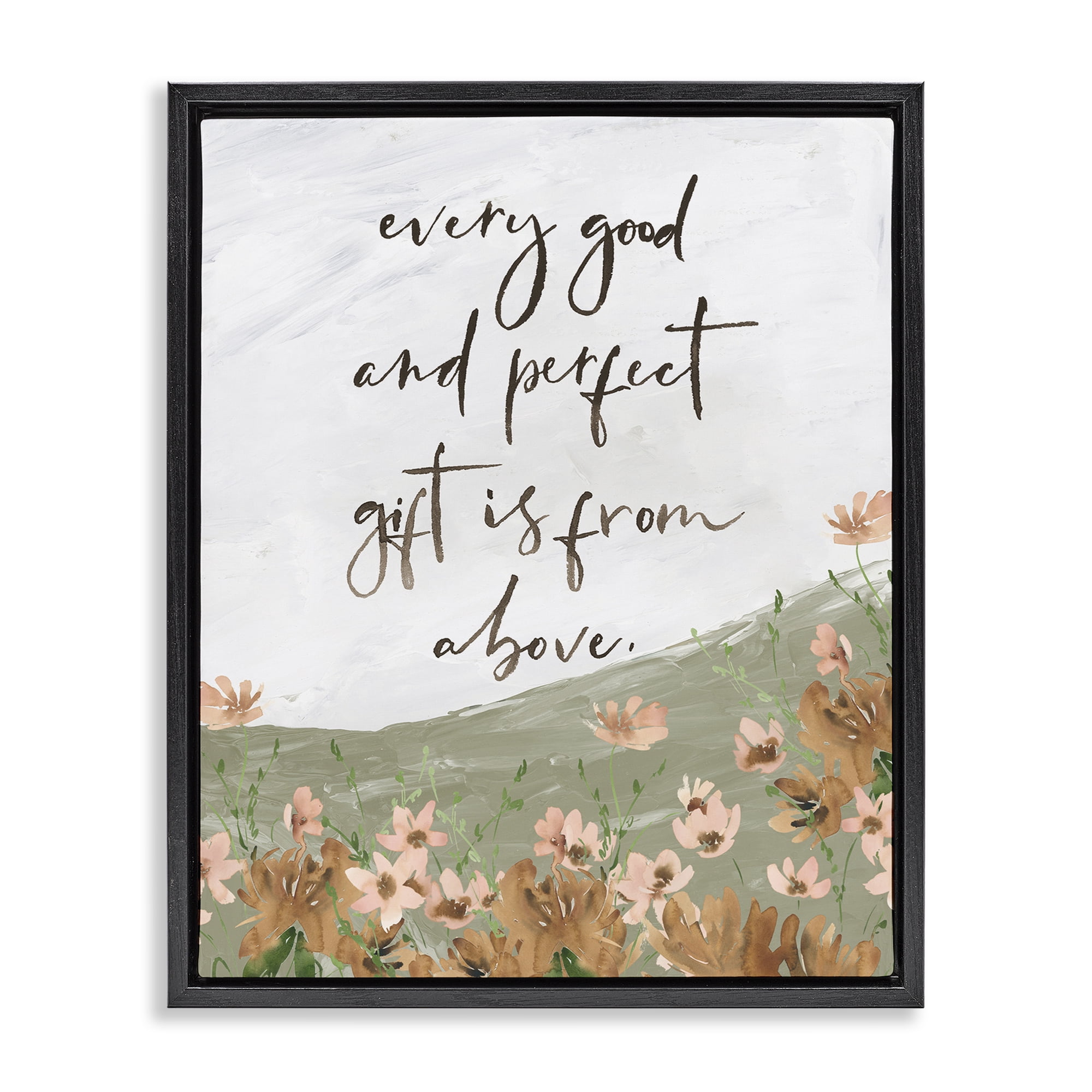Stupell Industries Gifts From Above Religious Painting Black Floater Framed Art Print Wall Art, 25 x 31