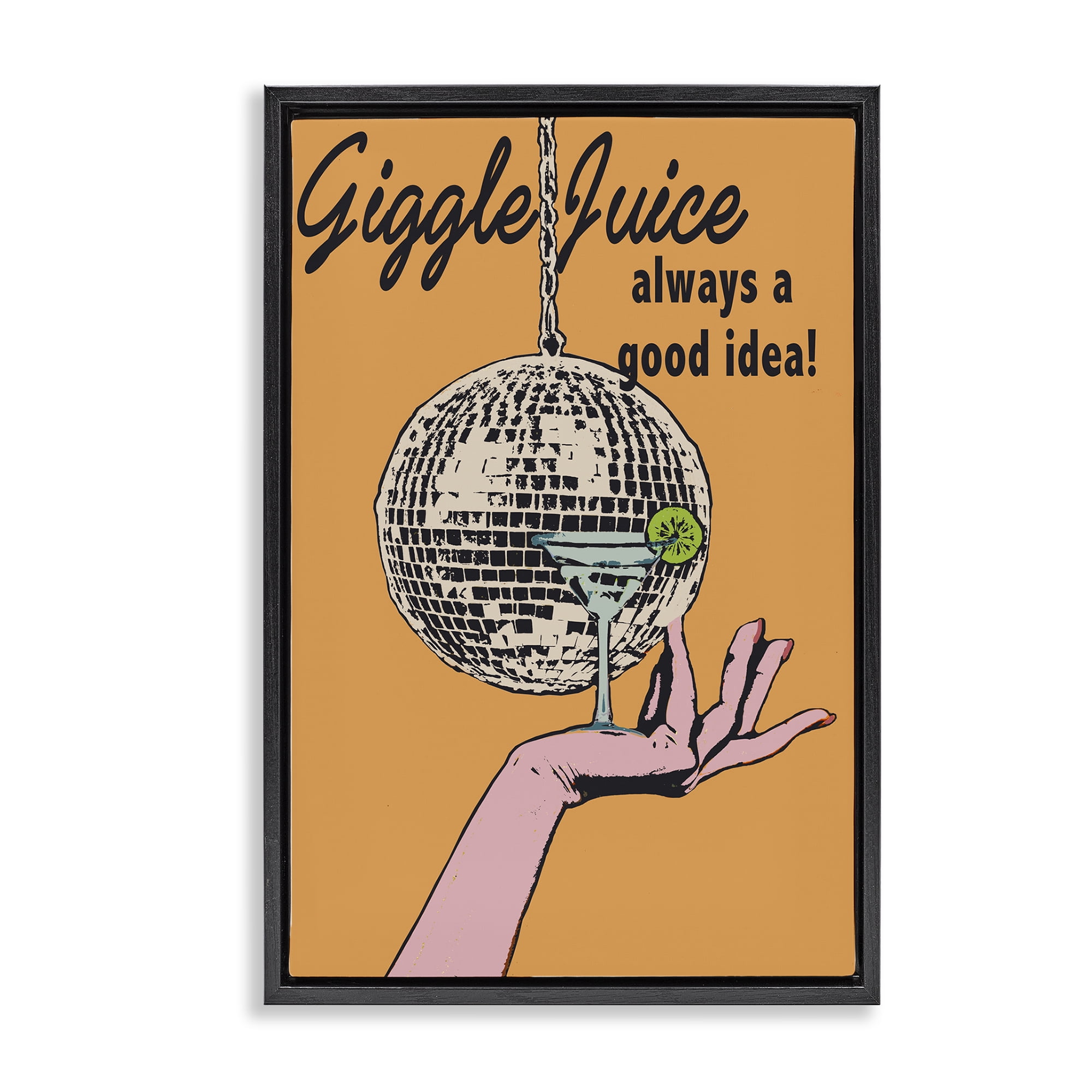 Stupell Industries Giggle Juice Cocktail Food & Beverage Painting Black Floater Framed Canvas Art Print Wall Art, 17 x 25