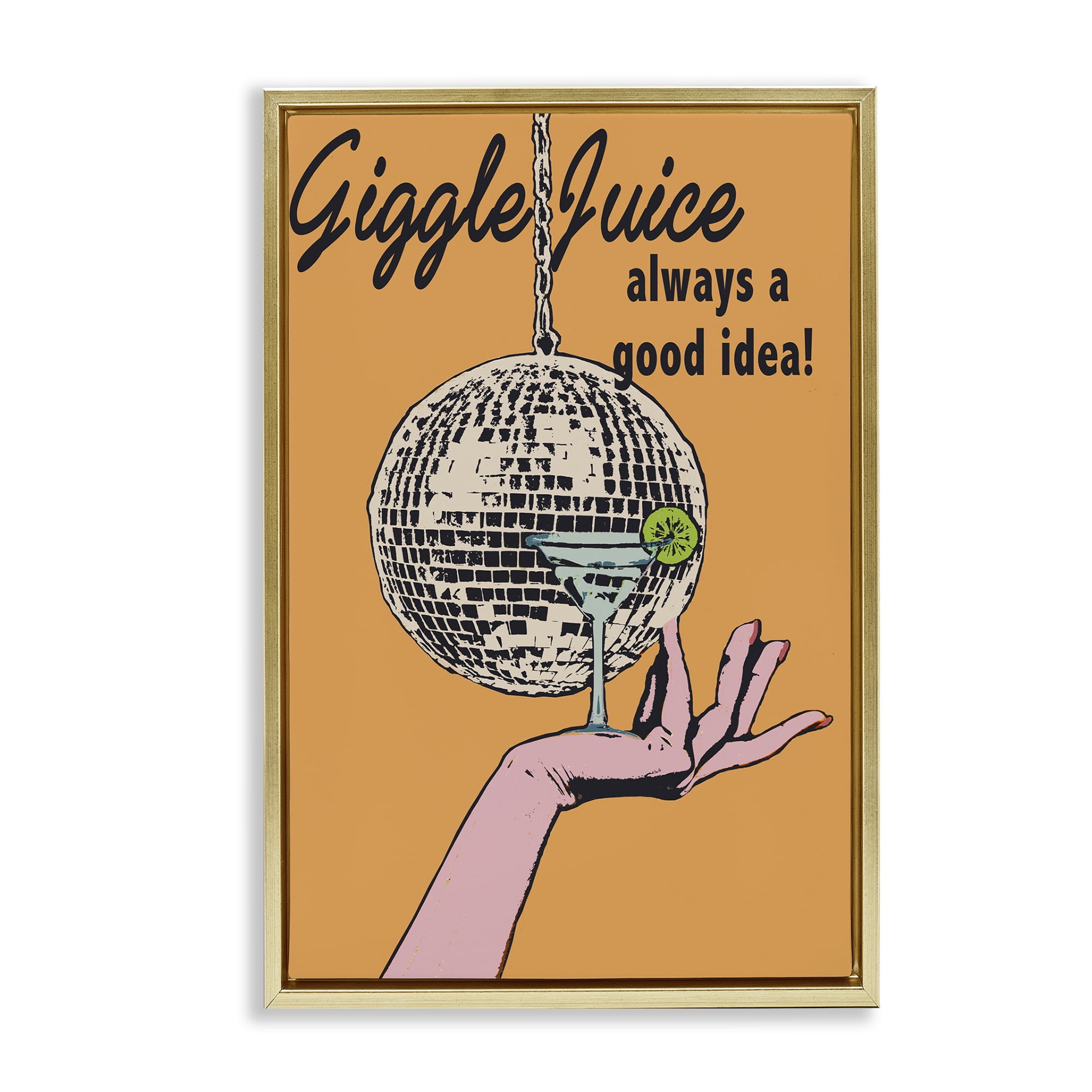 Stupell Industries Giggle Juice Cocktail Food & Beverage Painting Gold Floater Framed Canvas Art Print Wall Art, 21 x 31