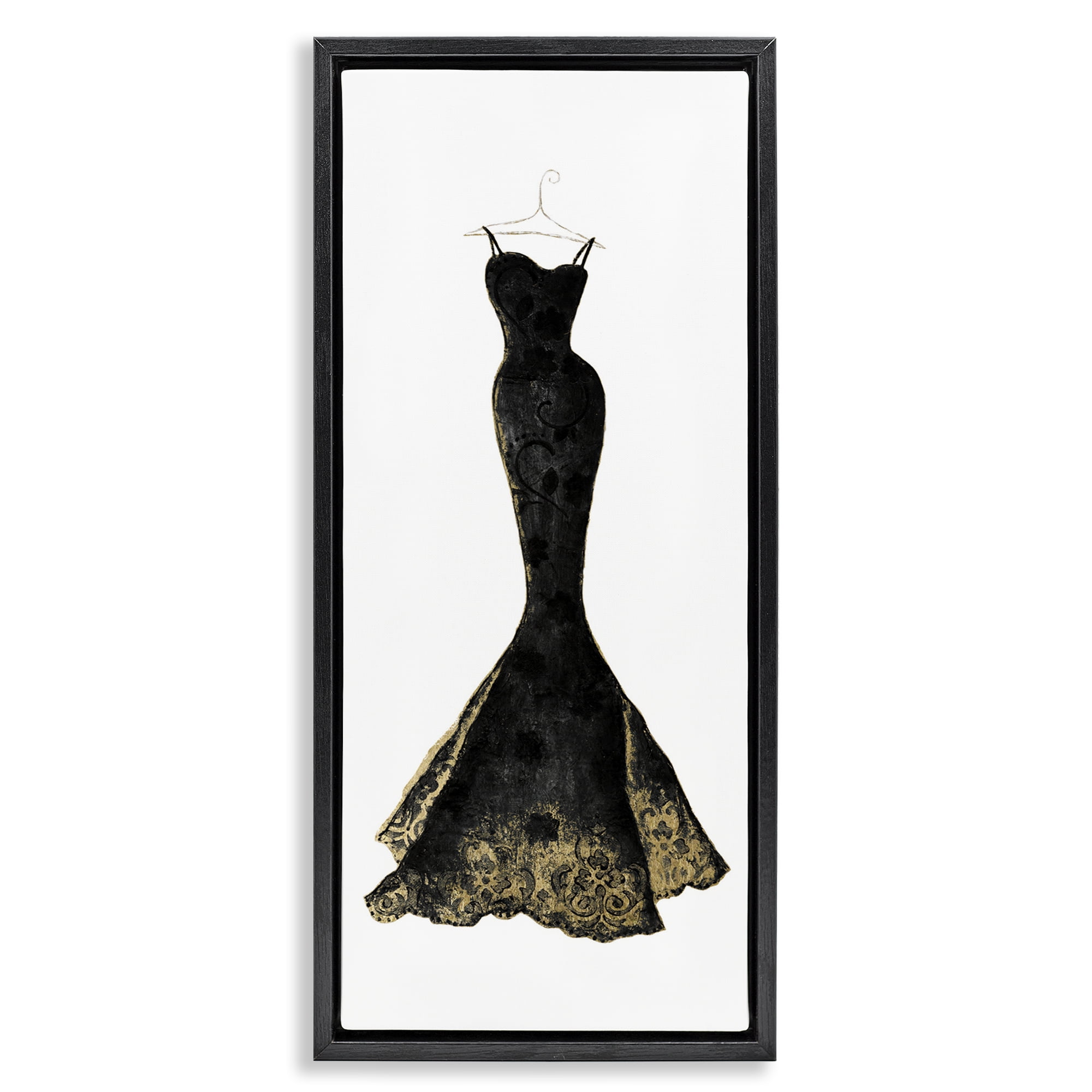 Stupell Industries Gilded Black Evening Gown Black Framed Floater Canvas Wall Art, design by Janet Tava