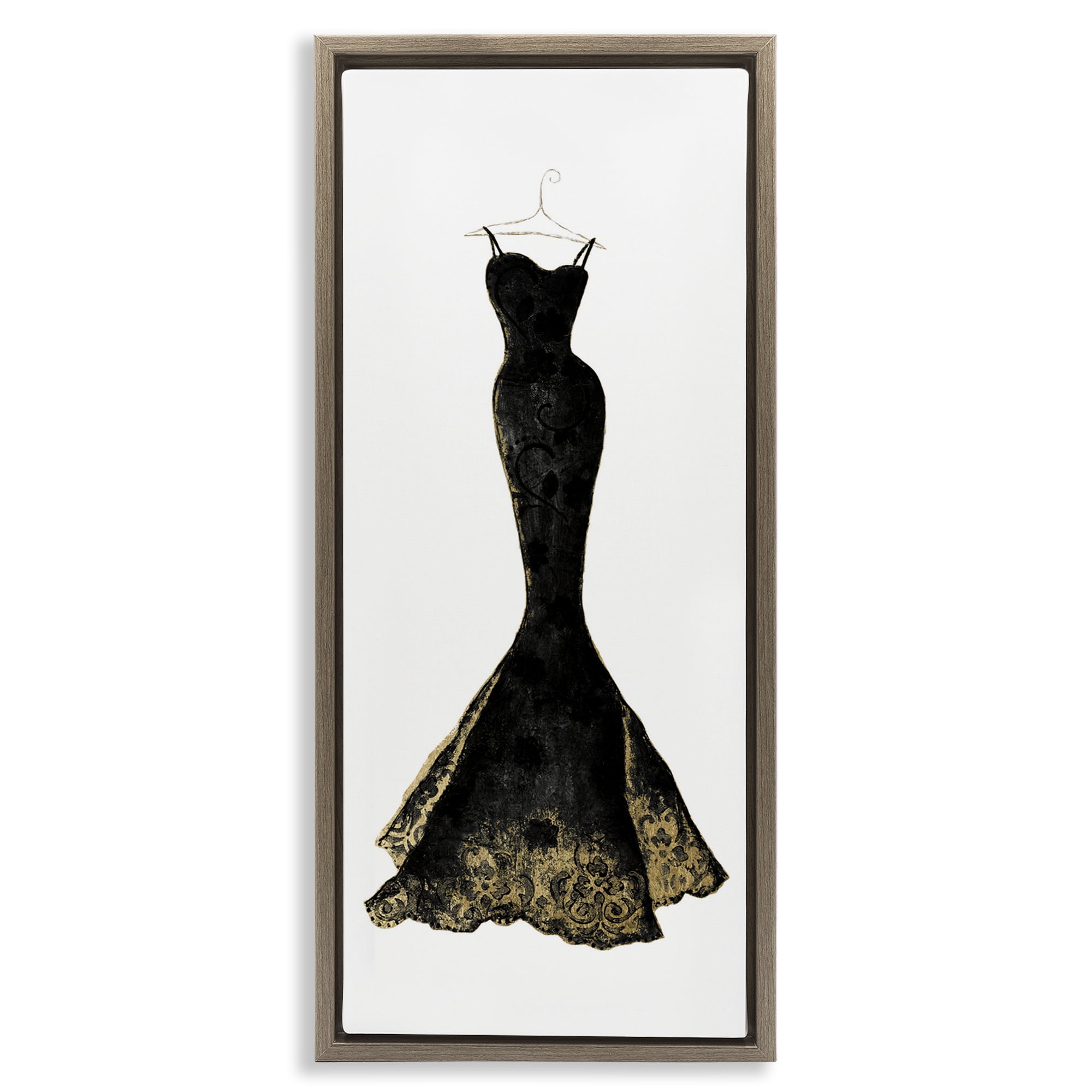 Stupell Industries Gilded Black Evening Gown Brown Framed Floater Canvas Wall Art, design by Janet Tava