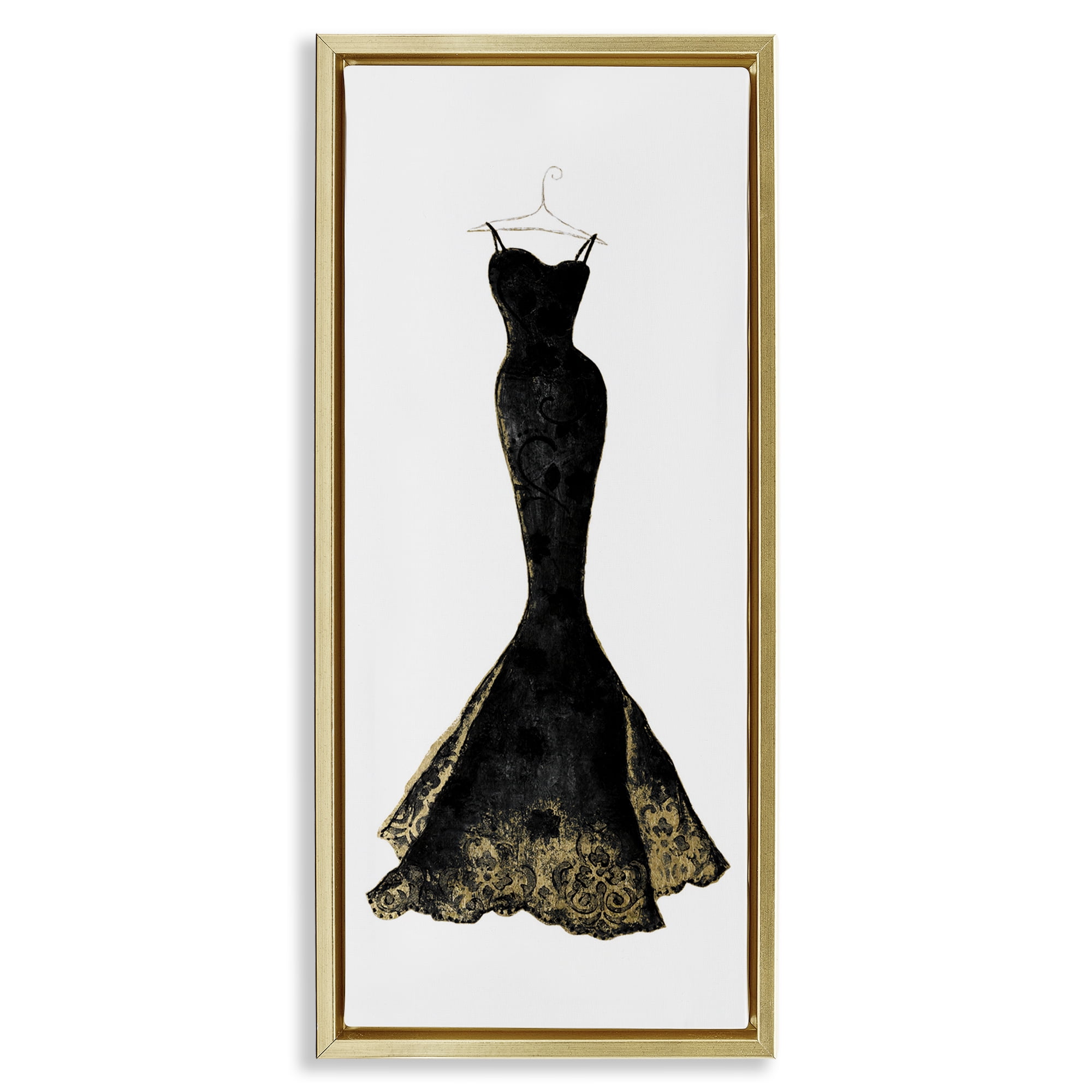 Stupell Industries Gilded Black Evening Gown Gold Framed Floater Canvas Wall Art, design by Janet Tava