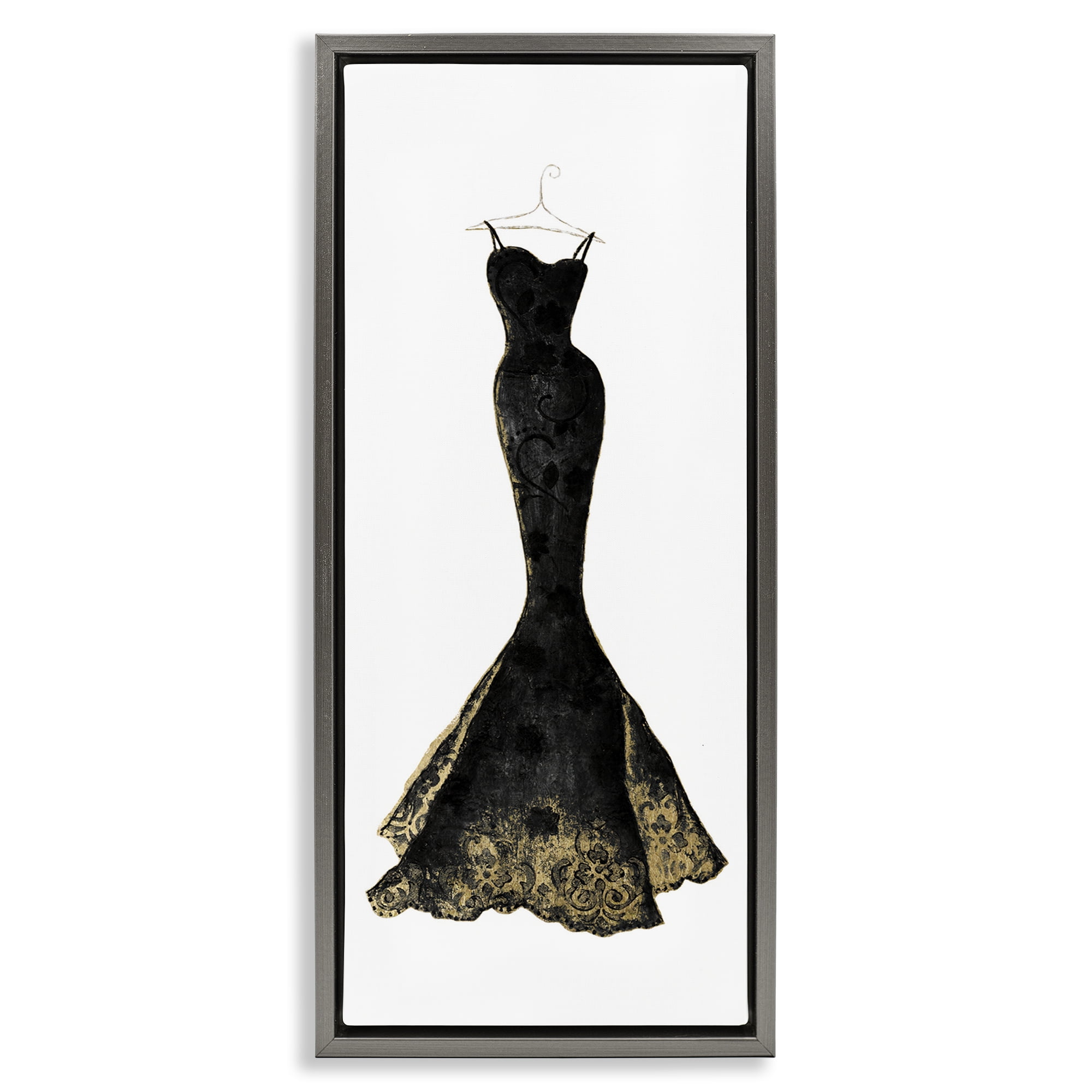 Stupell Industries Gilded Black Evening Gown Gray Framed Floater Canvas Wall Art, design by Janet Tava