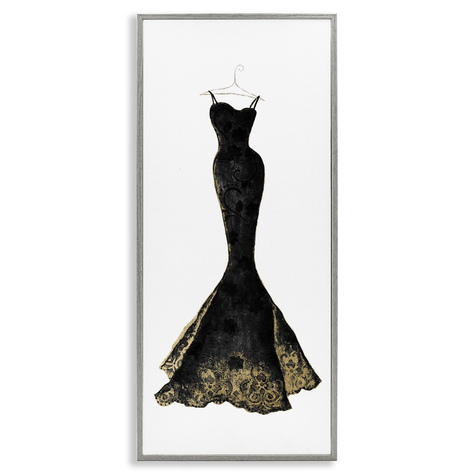 Stupell Industries Gilded Black Evening Gown Gray Framed Giclee Art, design by Janet Tava