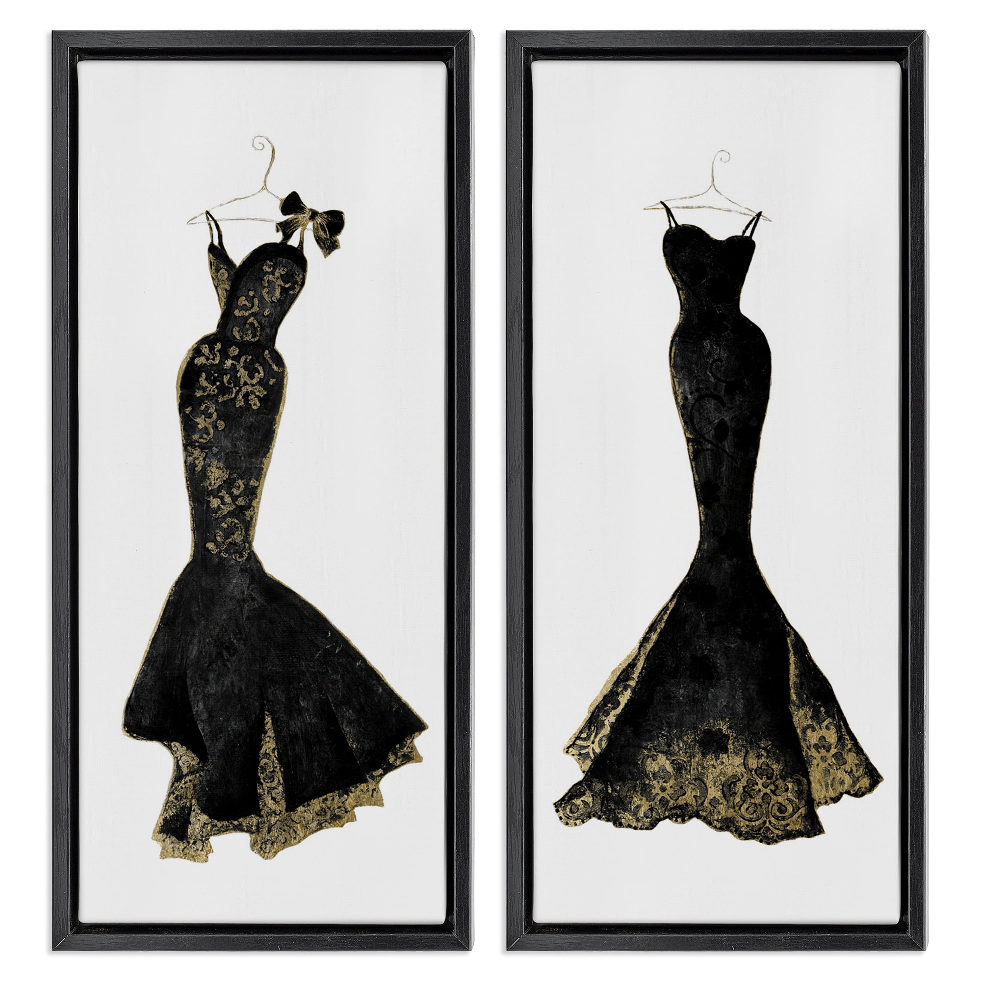 Stupell Industries Gilded Black Evening Gowns 2 Piece Black Framed Floater Canvas Set, design by Janet Tava