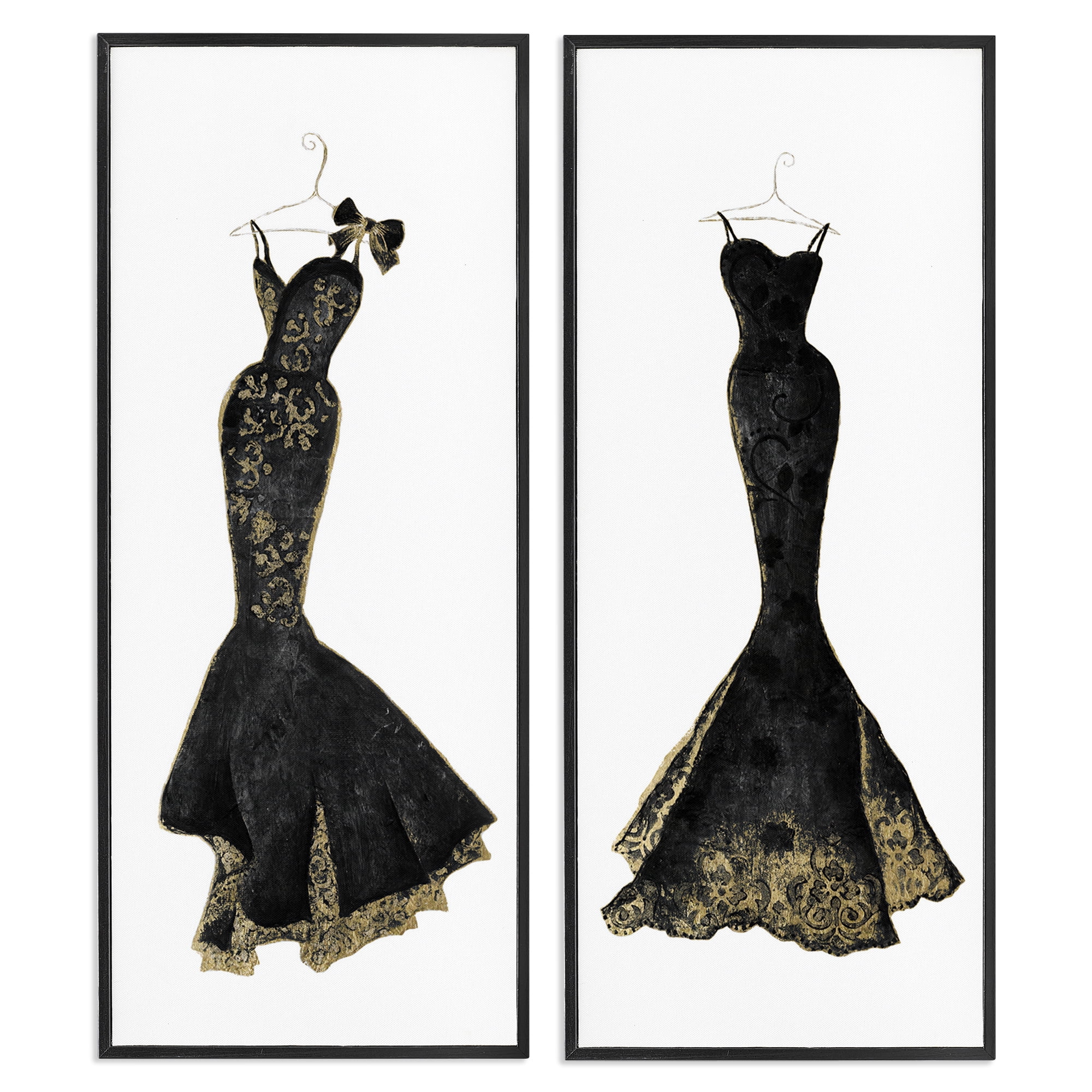 Stupell Industries Gilded Black Evening Gowns 2 Piece Black Framed Giclee Art Set, design by Janet Tava