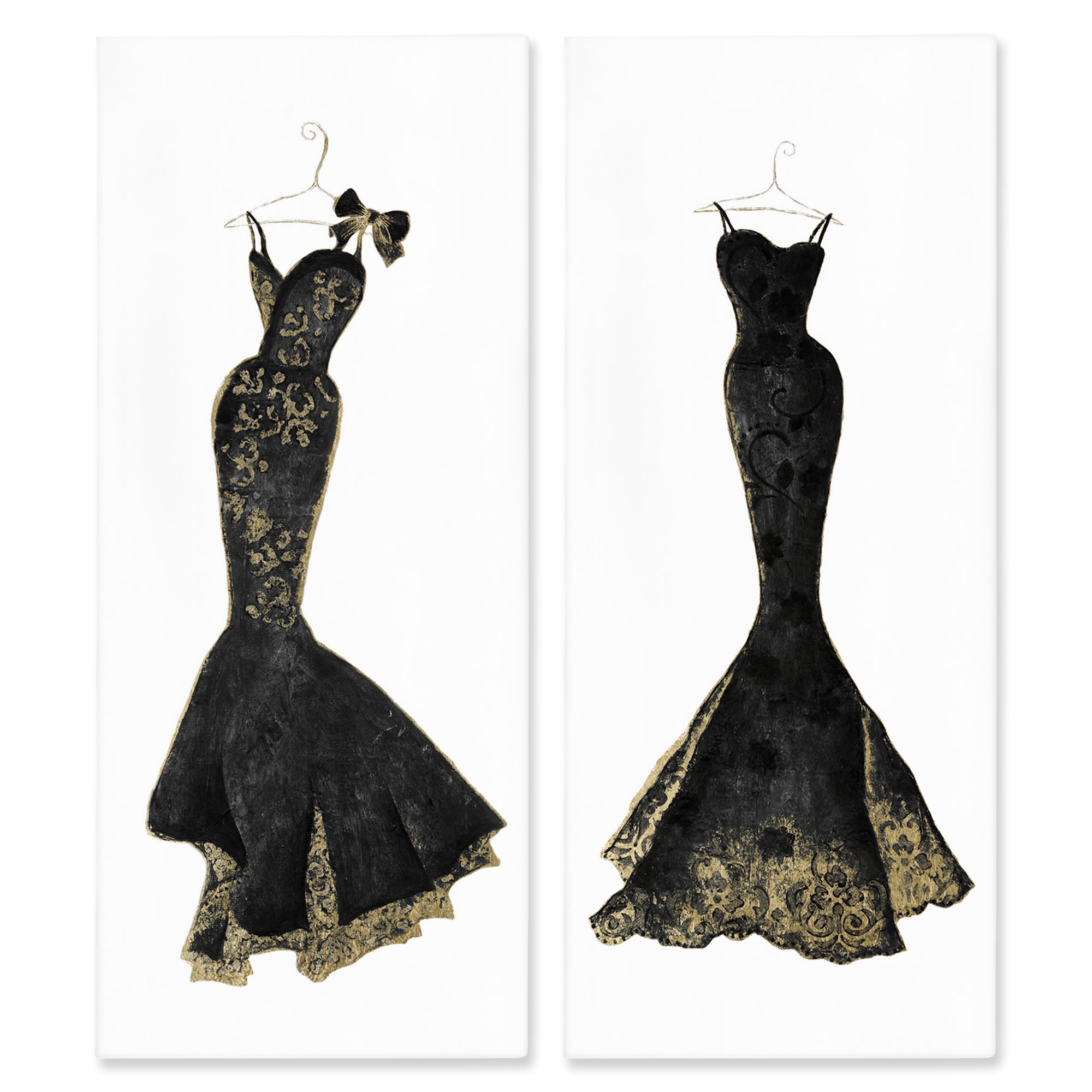 Stupell Industries Gilded Black Evening Gowns 2 Piece Canvas Wall Art Set, design by Janet Tava