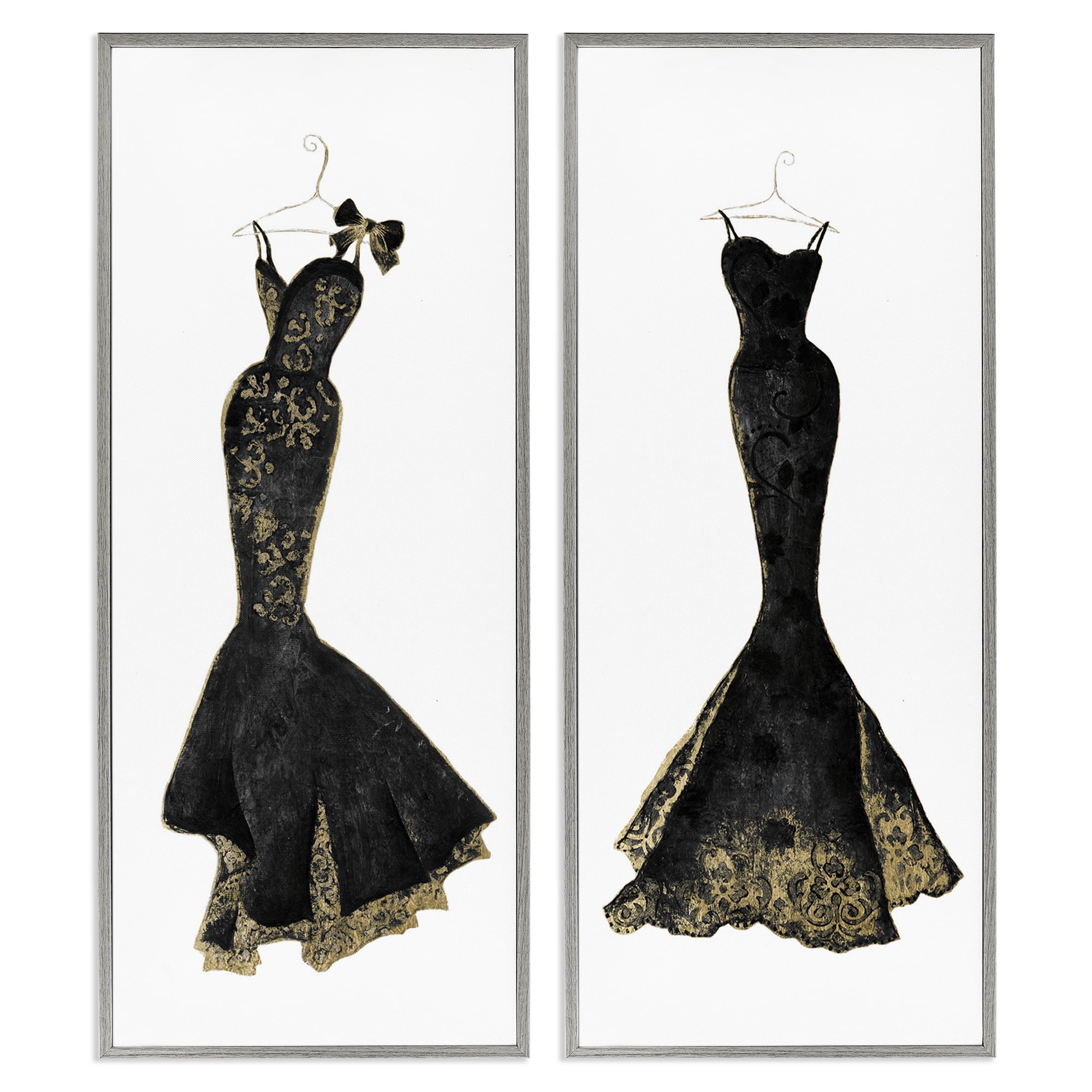 Stupell Industries Gilded Black Evening Gowns 2 Piece Gray Framed Giclee Art Set, design by Janet Tava