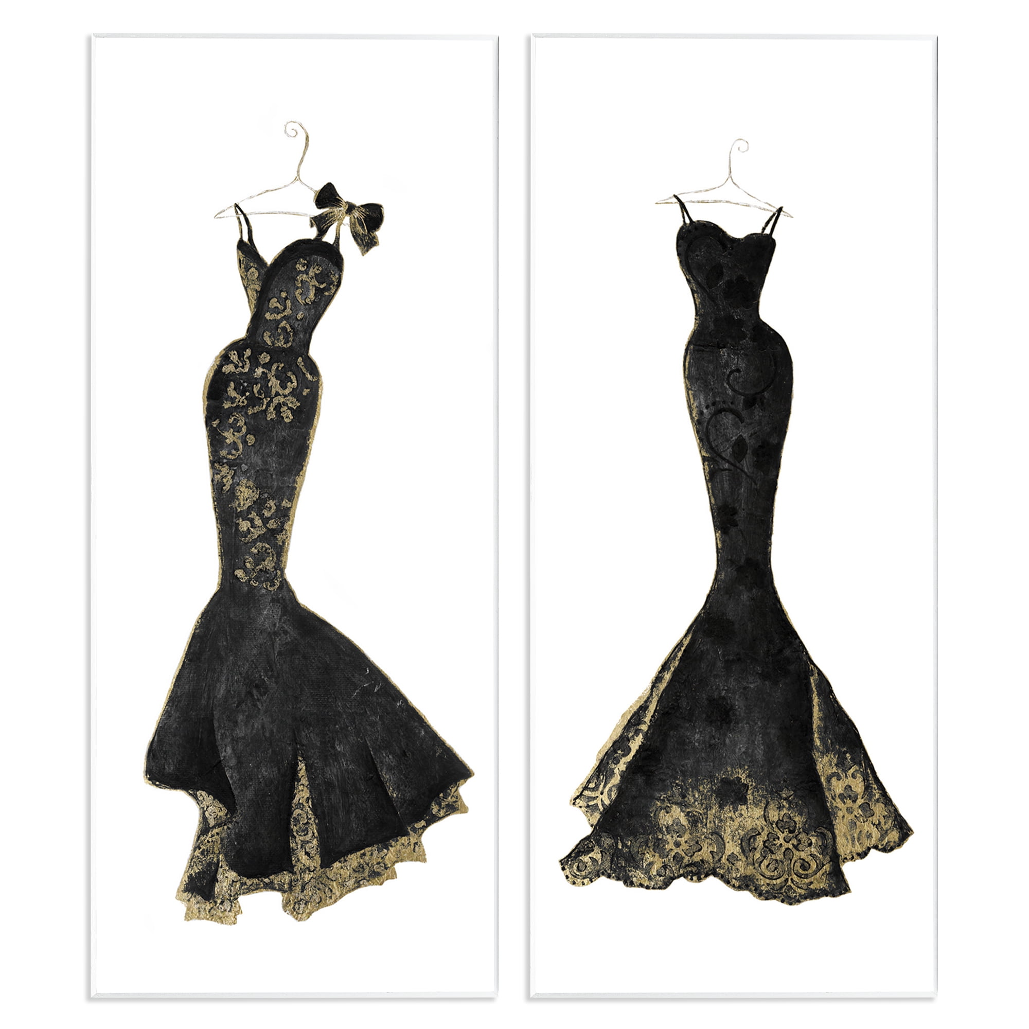 Stupell Industries Gilded Black Evening Gowns 2 Piece Wall Plaque Art Set, design by Janet Tava