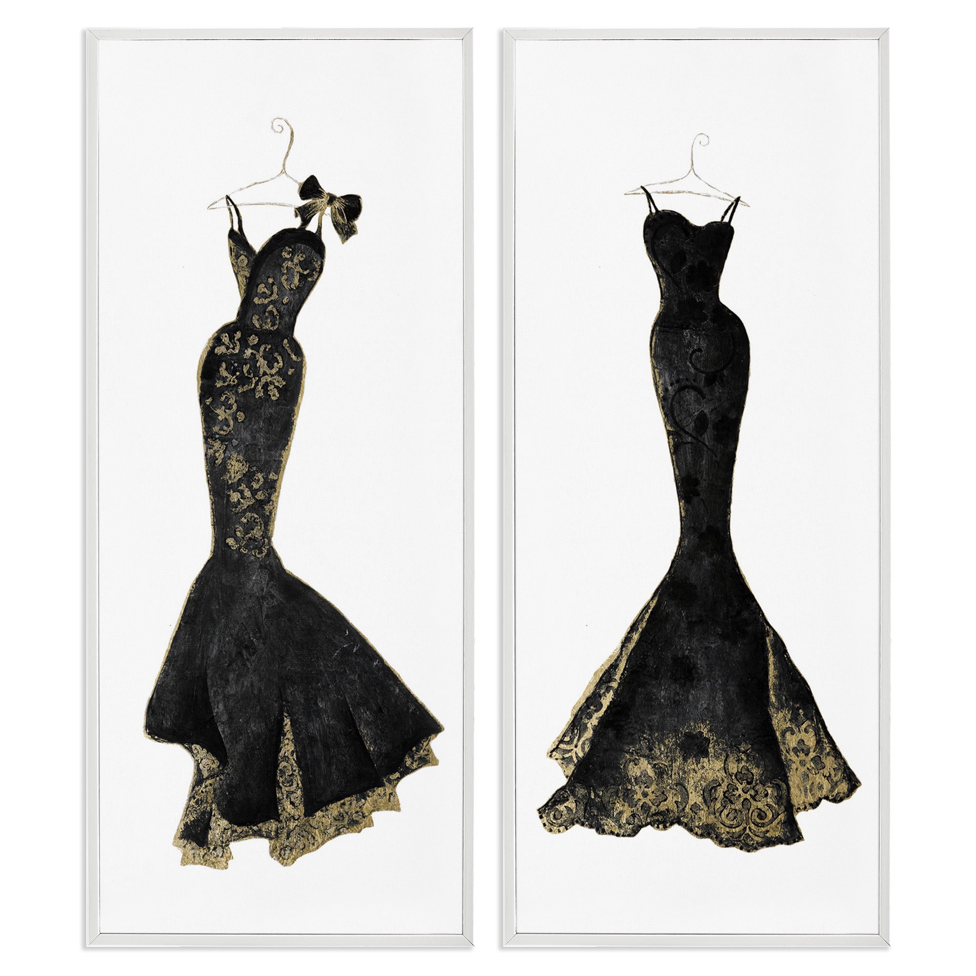Stupell Industries Gilded Black Evening Gowns 2 Piece White Framed Giclee Art Set, design by Janet Tava