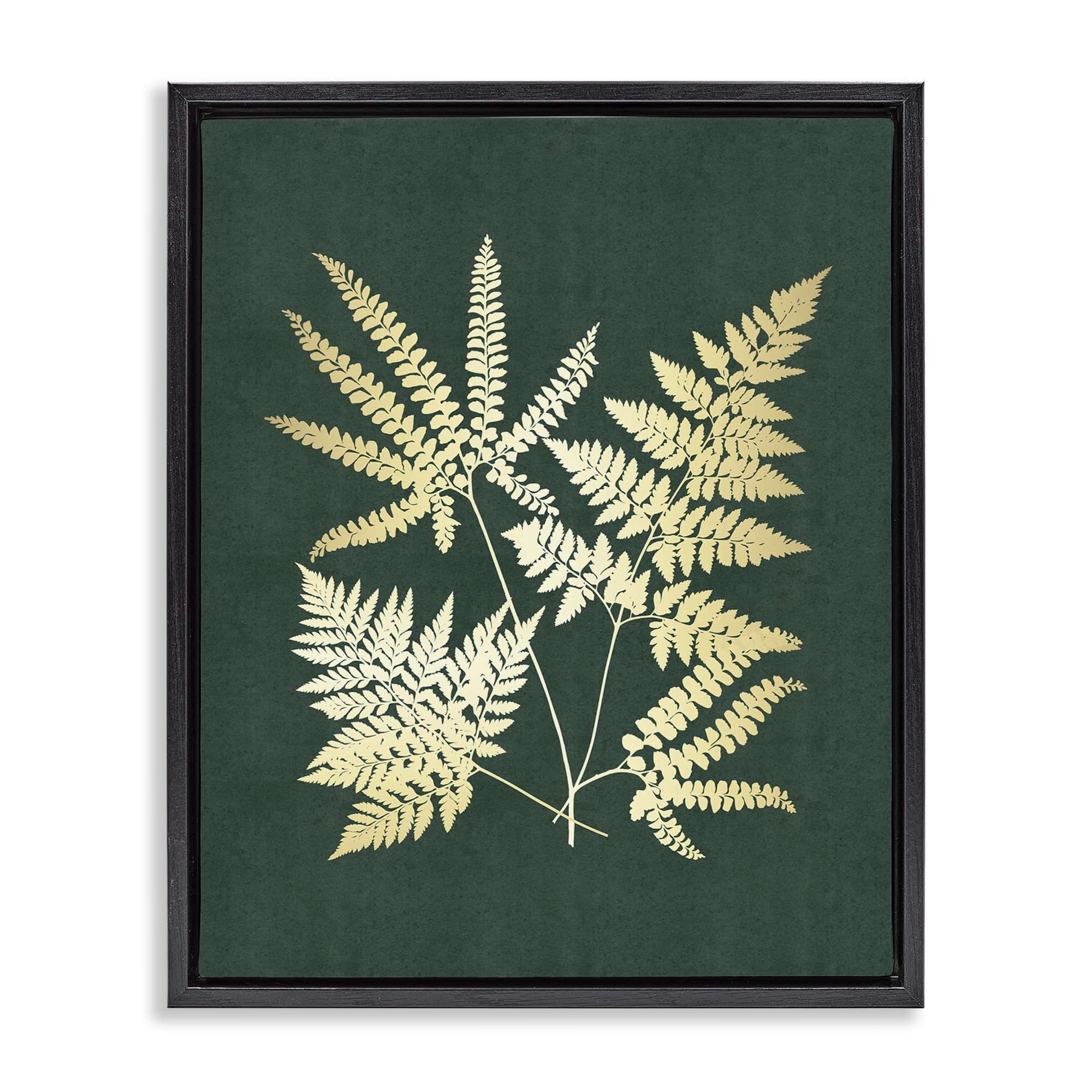 Stupell Industries Gilded Fern Leaves Plants & Flowers Painting Black Floater Framed Canvas Art Print Wall Art, 25 x 31