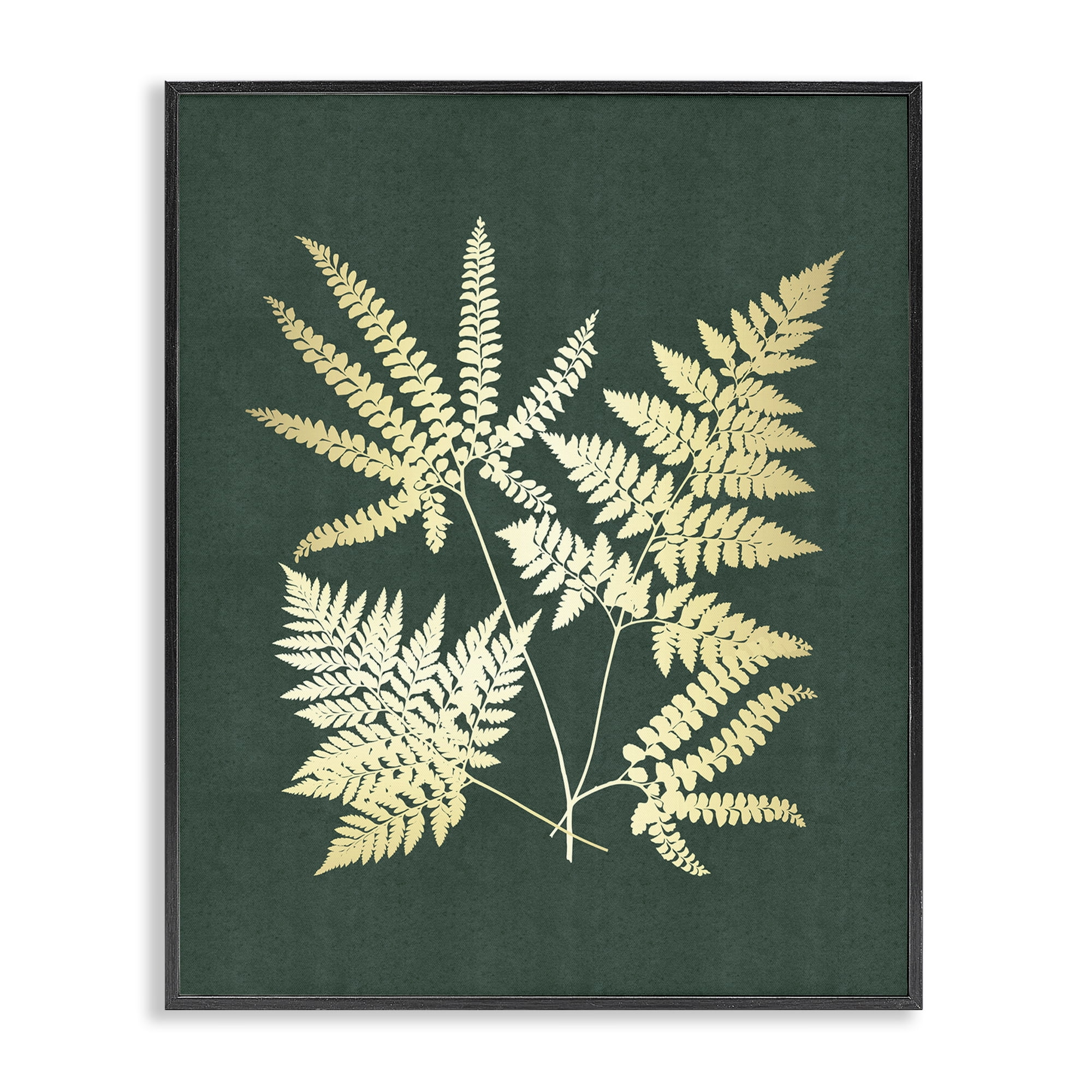 Stupell Industries Gilded Fern Leaves Plants & Flowers Painting Black Framed Art Print Wall Art, 16 x 20