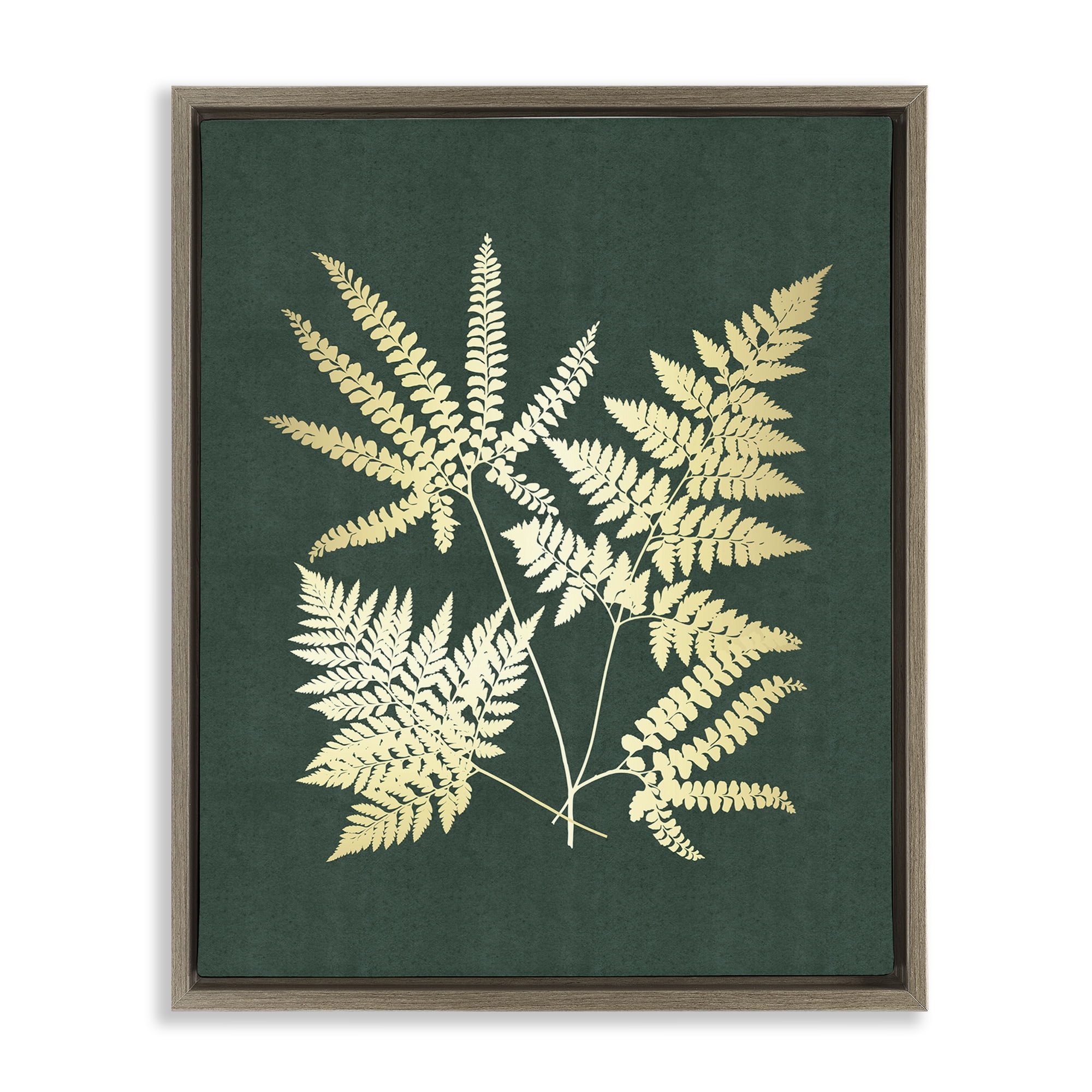 Stupell Industries Gilded Fern Leaves Plants & Flowers Painting Brown Floater Framed Canvas Art Print Wall Art, 25 x 31