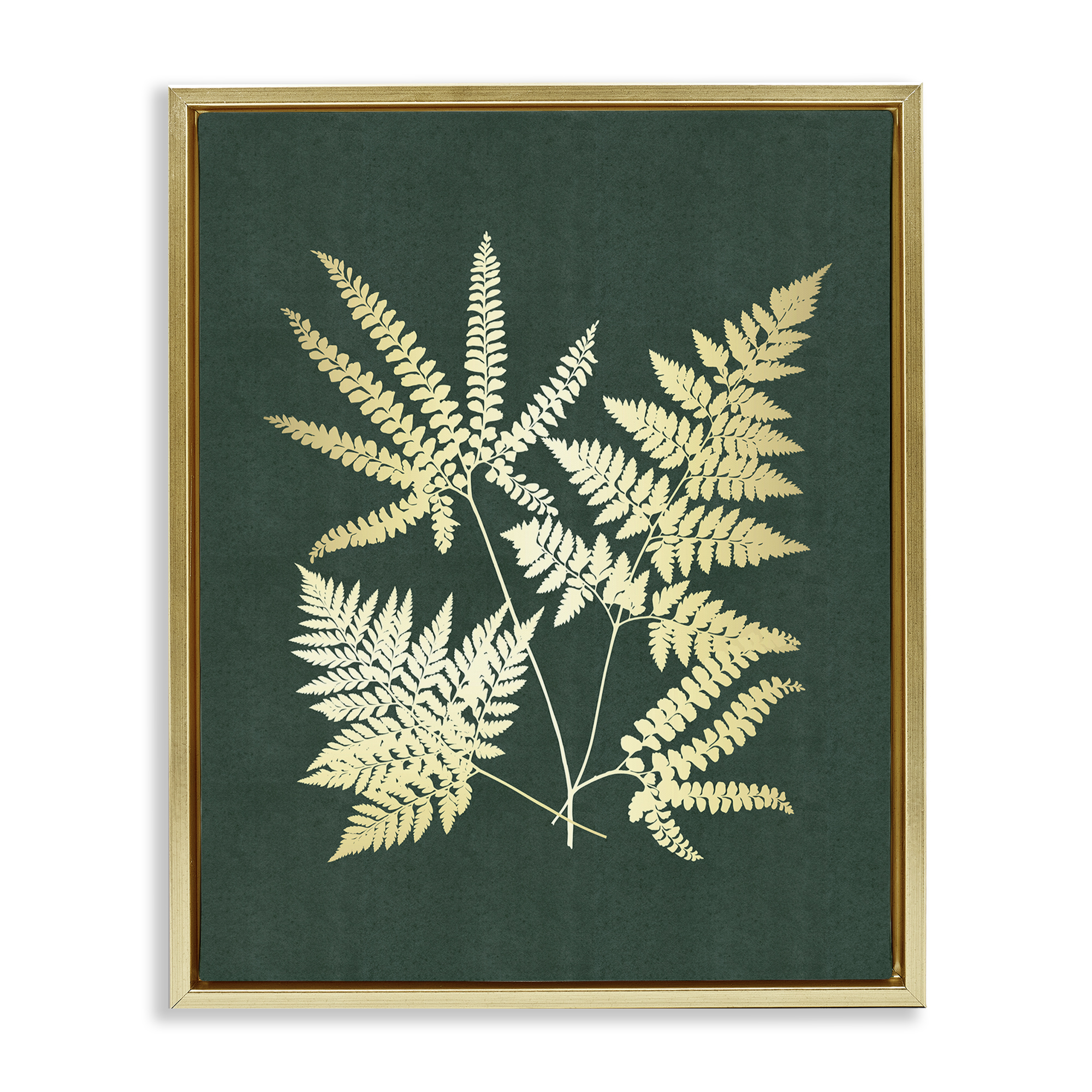 Stupell Industries Gilded Fern Leaves Plants & Flowers Painting Gold Floater Framed Canvas Art Print Wall Art, 25 x 31