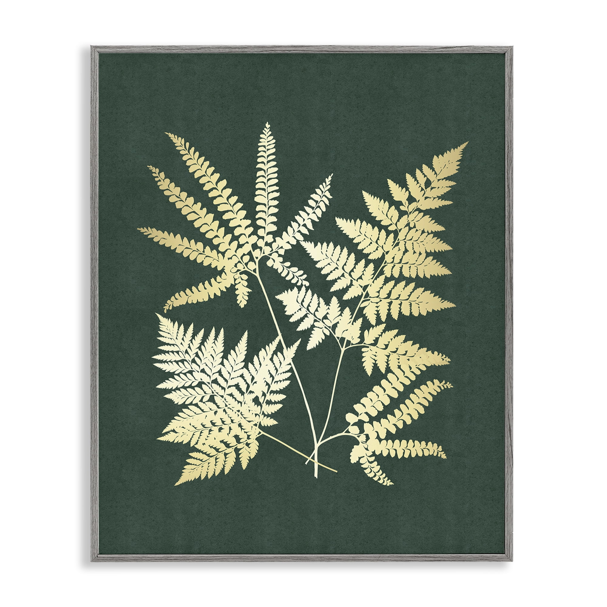 Stupell Industries Gilded Fern Leaves Plants & Flowers Painting Gray Framed Art Print Wall Art, 24 x 30