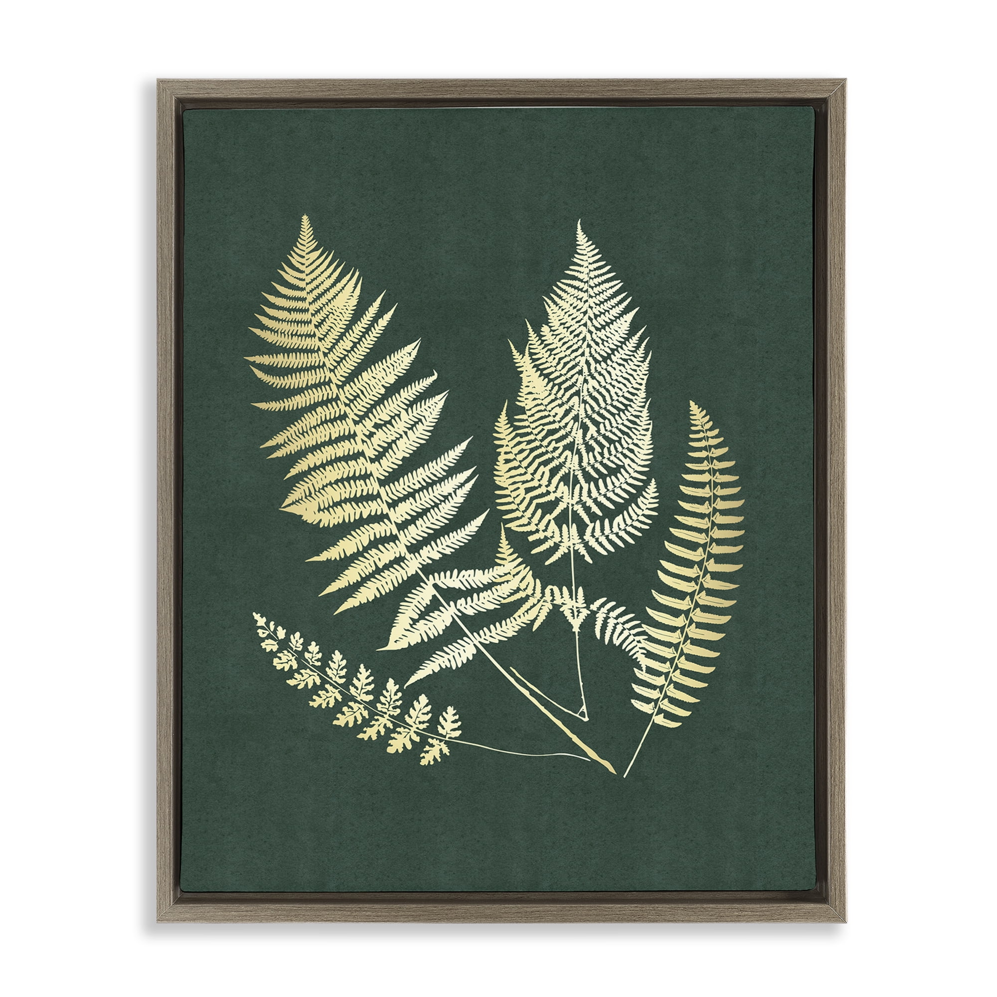 Stupell Industries Gilded Fern Sprigs Plants & Flowers Painting Brown Floater Framed Canvas Art Print Wall Art, 25 x 31