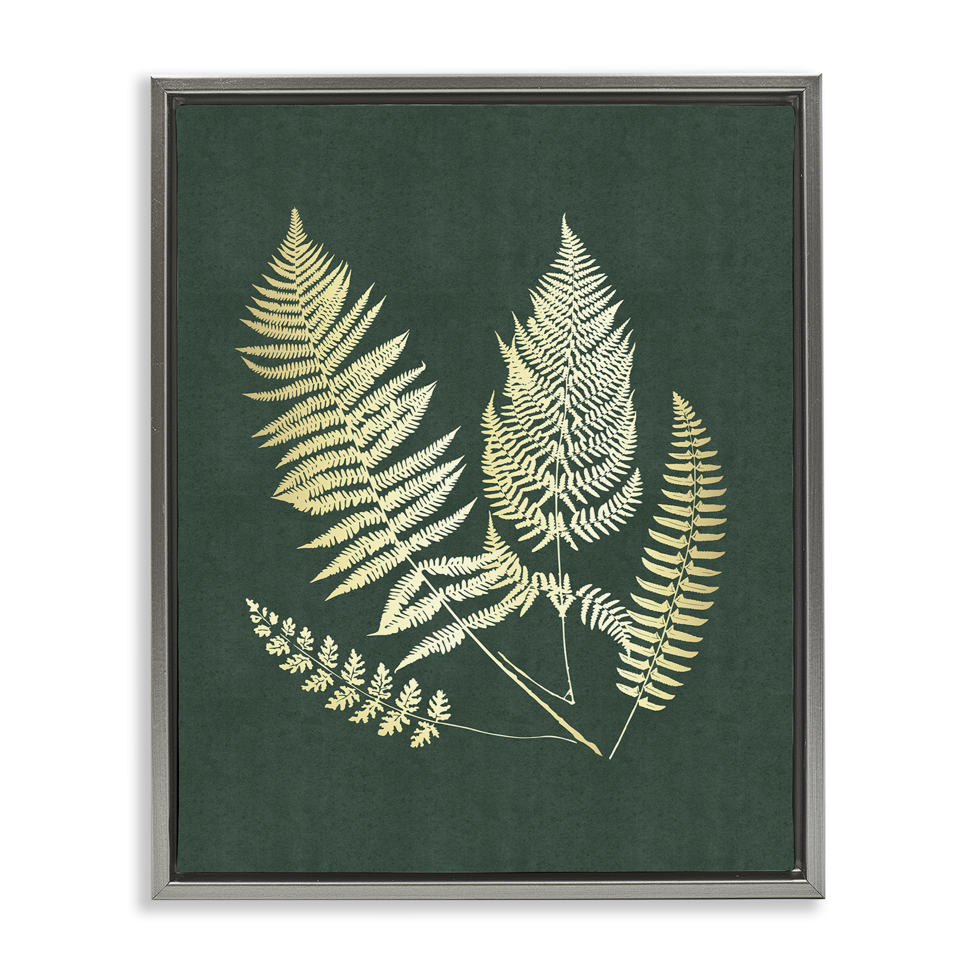 Stupell Industries Gilded Fern Sprigs Plants & Flowers Painting Gray Floater Framed Canvas Art Print Wall Art, 17 x 21