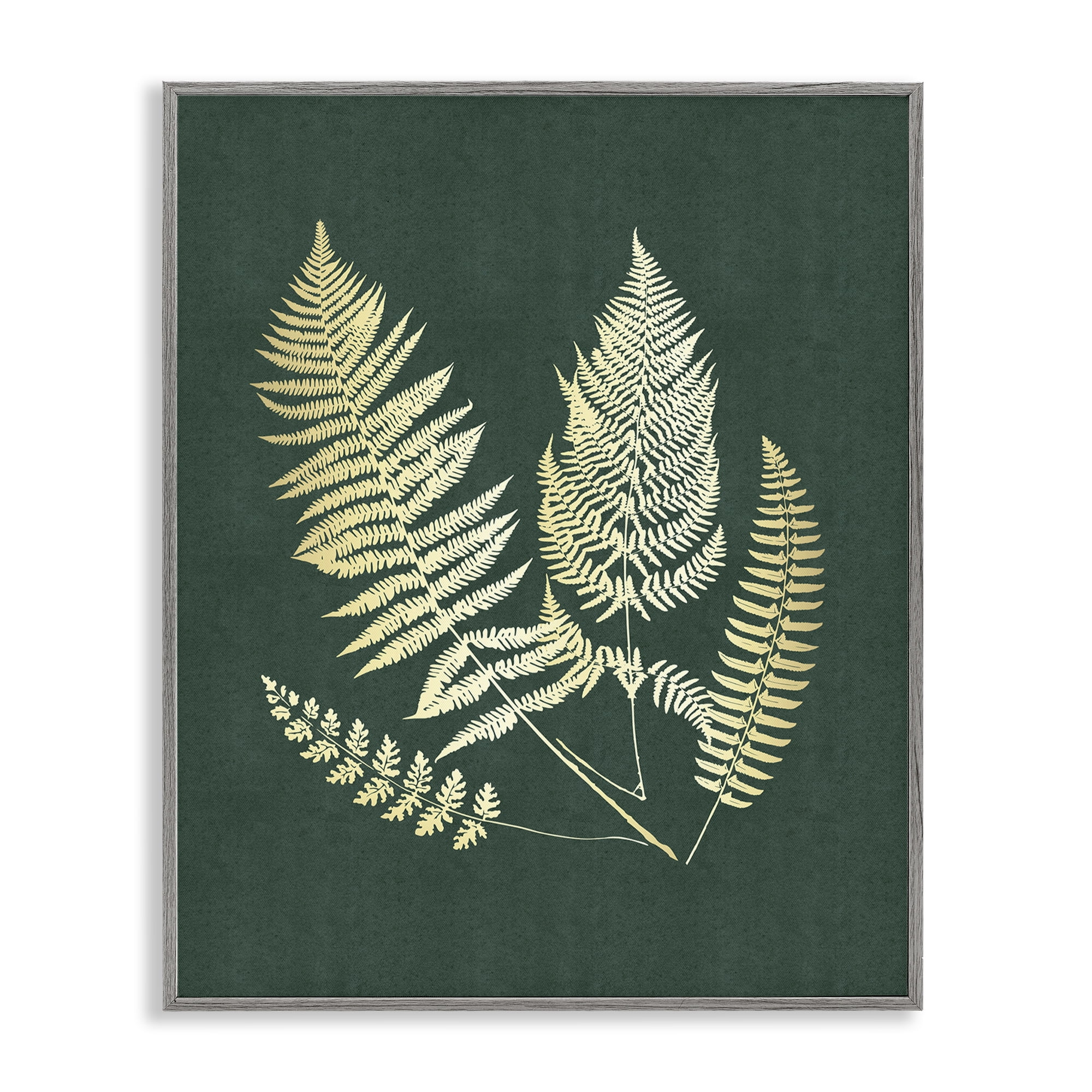 Stupell Industries Gilded Fern Sprigs Plants & Flowers Painting Gray Framed Art Print Wall Art, 16 x 20