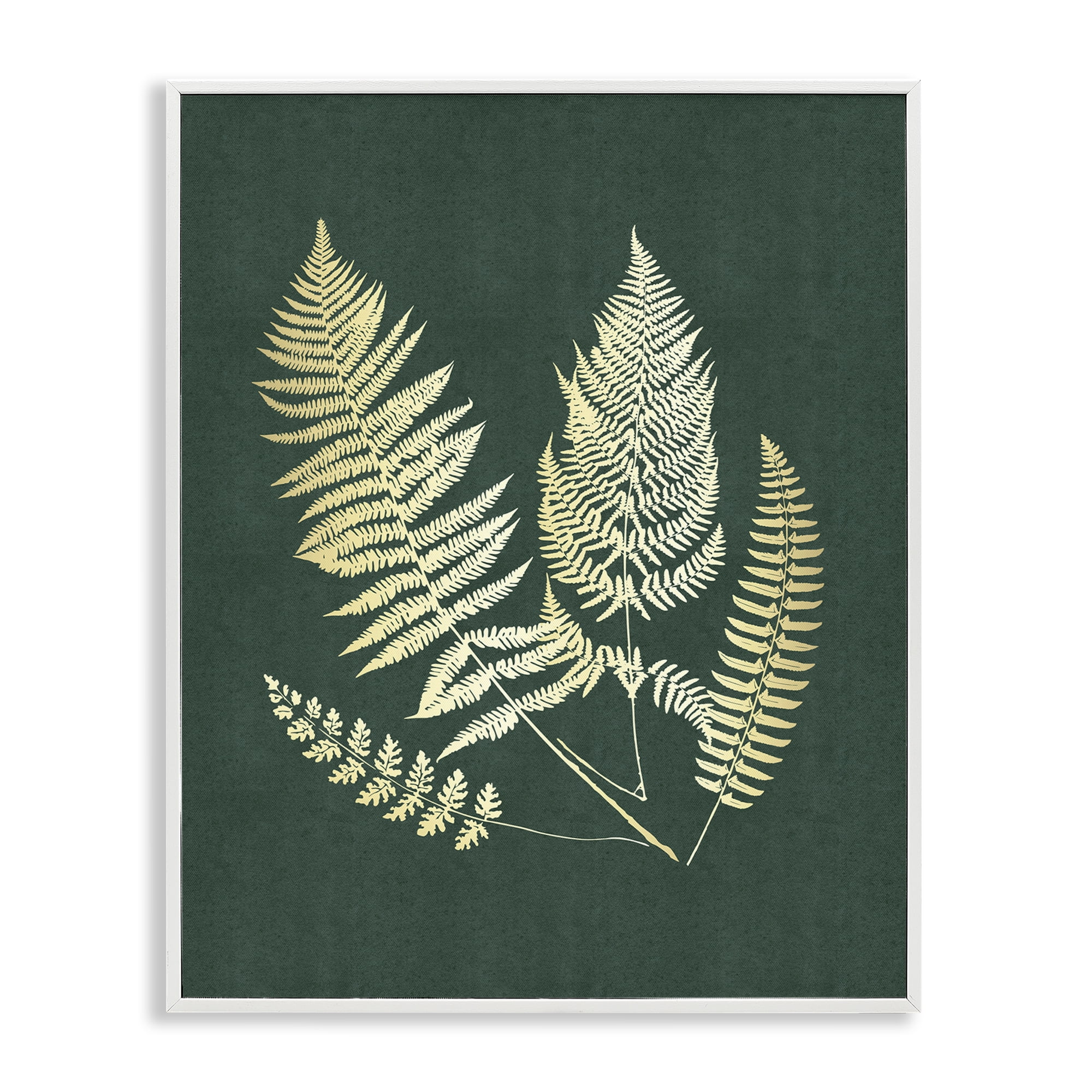 Stupell Industries Gilded Fern Sprigs Plants & Flowers Painting White Framed Art Print Wall Art, 11 x 14