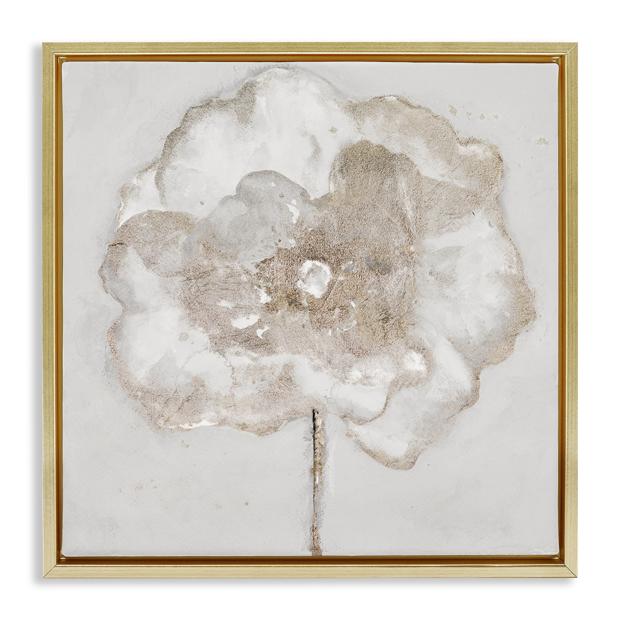 Stupell Industries Gilded Flower Blossoms Botanical & Floral Painting Gold Floater Framed Art Print Wall Art, 18 x 18