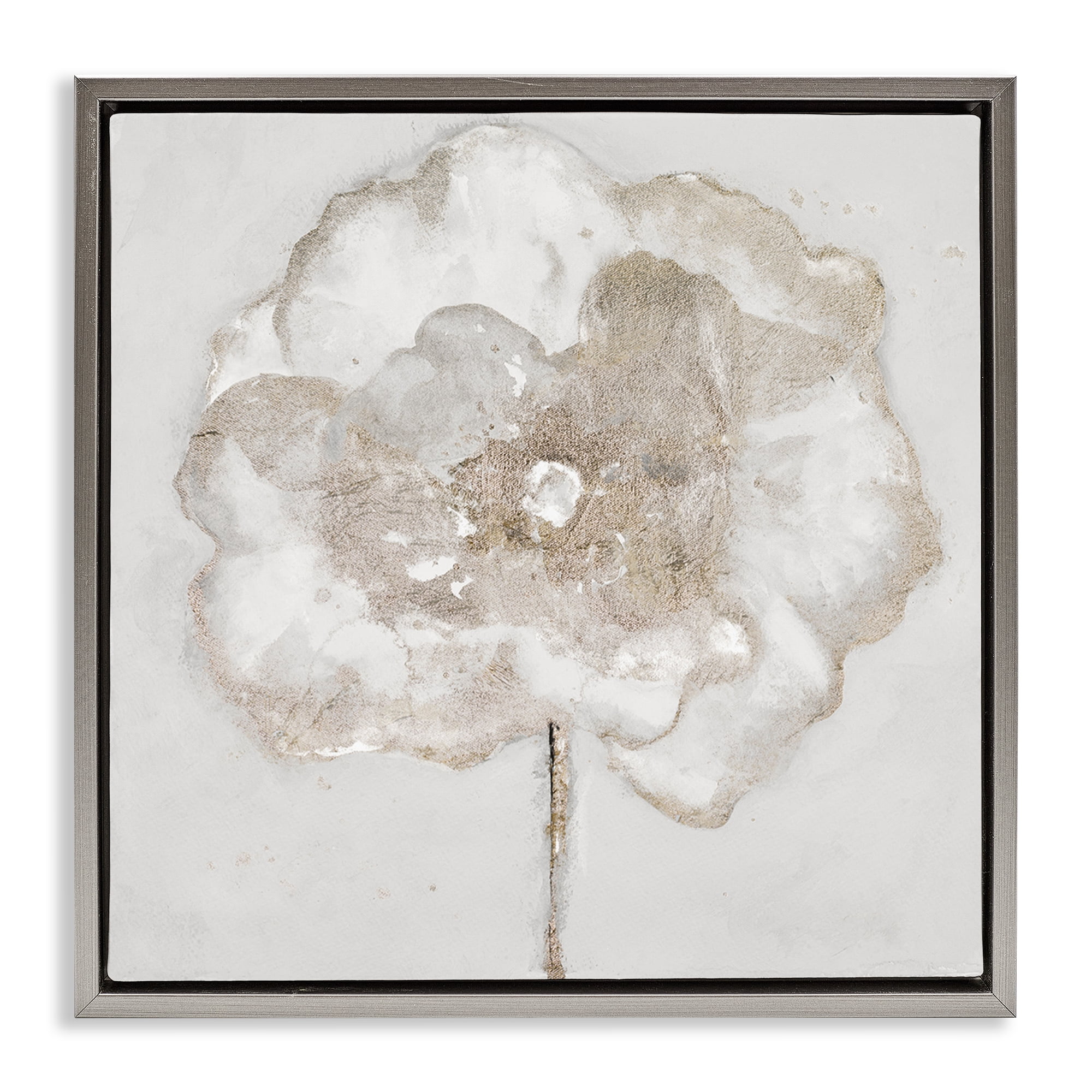 Stupell Industries Gilded Flower Blossoms Botanical & Floral Painting Gray Floater Framed Art Print Wall Art, 18 x 18