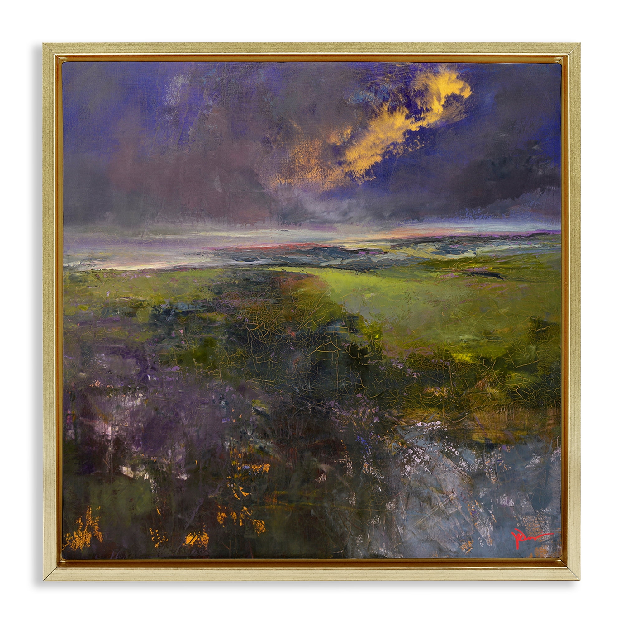 Stupell Industries Gilded Landscape Abstract Landscape & Nature Painting Gold Floater Framed Canvas Art Print Wall Art, 25 x 25