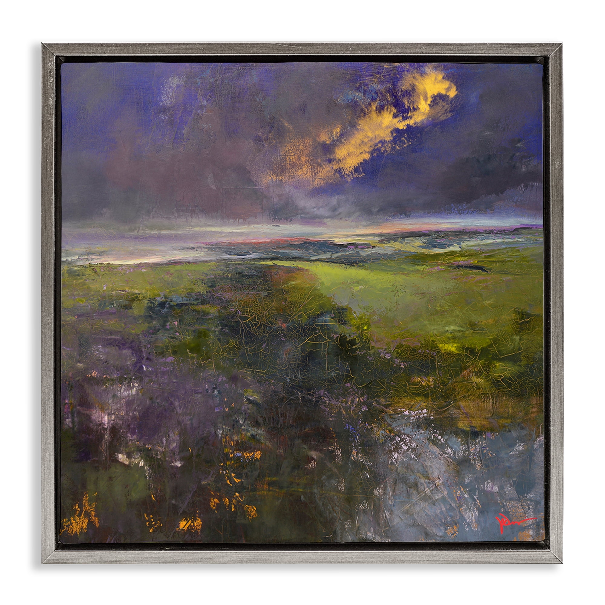 Stupell Industries Gilded Landscape Abstract Landscape & Nature Painting Gray Floater Framed Canvas Art Print Wall Art, 18 x 18