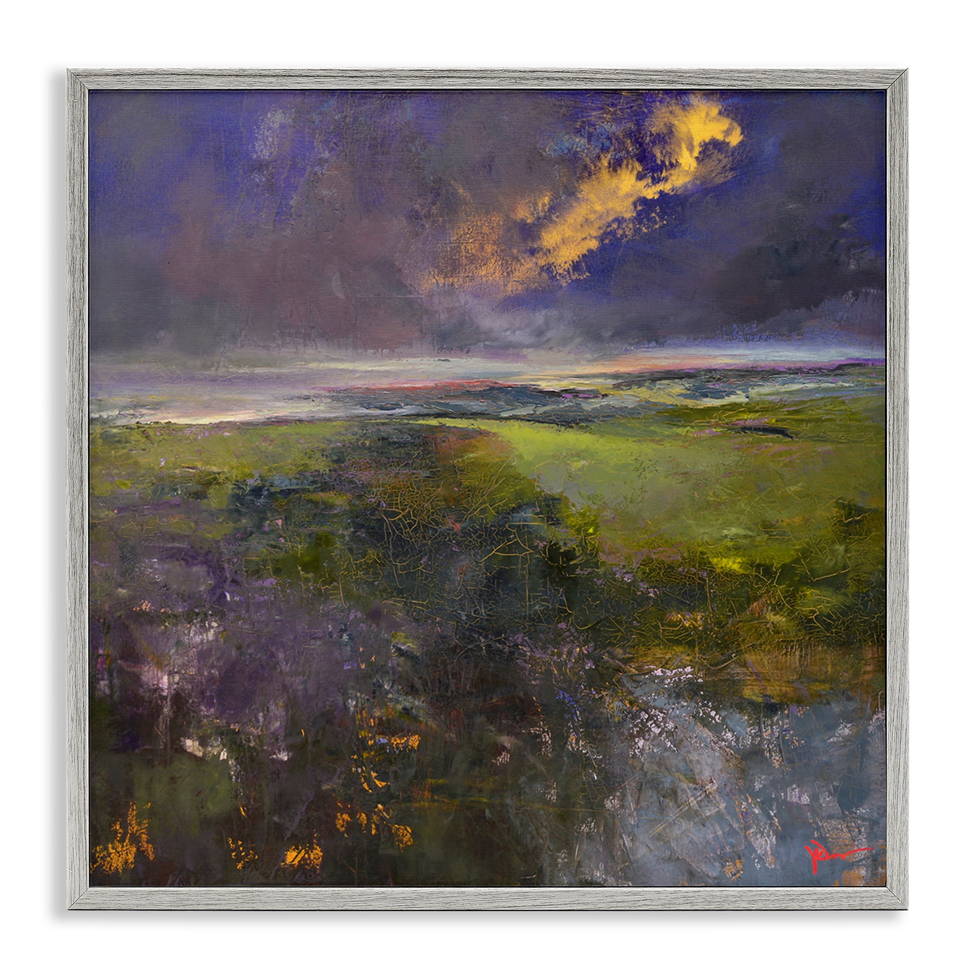 Stupell Industries Gilded Landscape Abstract Landscape & Nature Painting Gray Framed Art Print Wall Art, 24 x 24