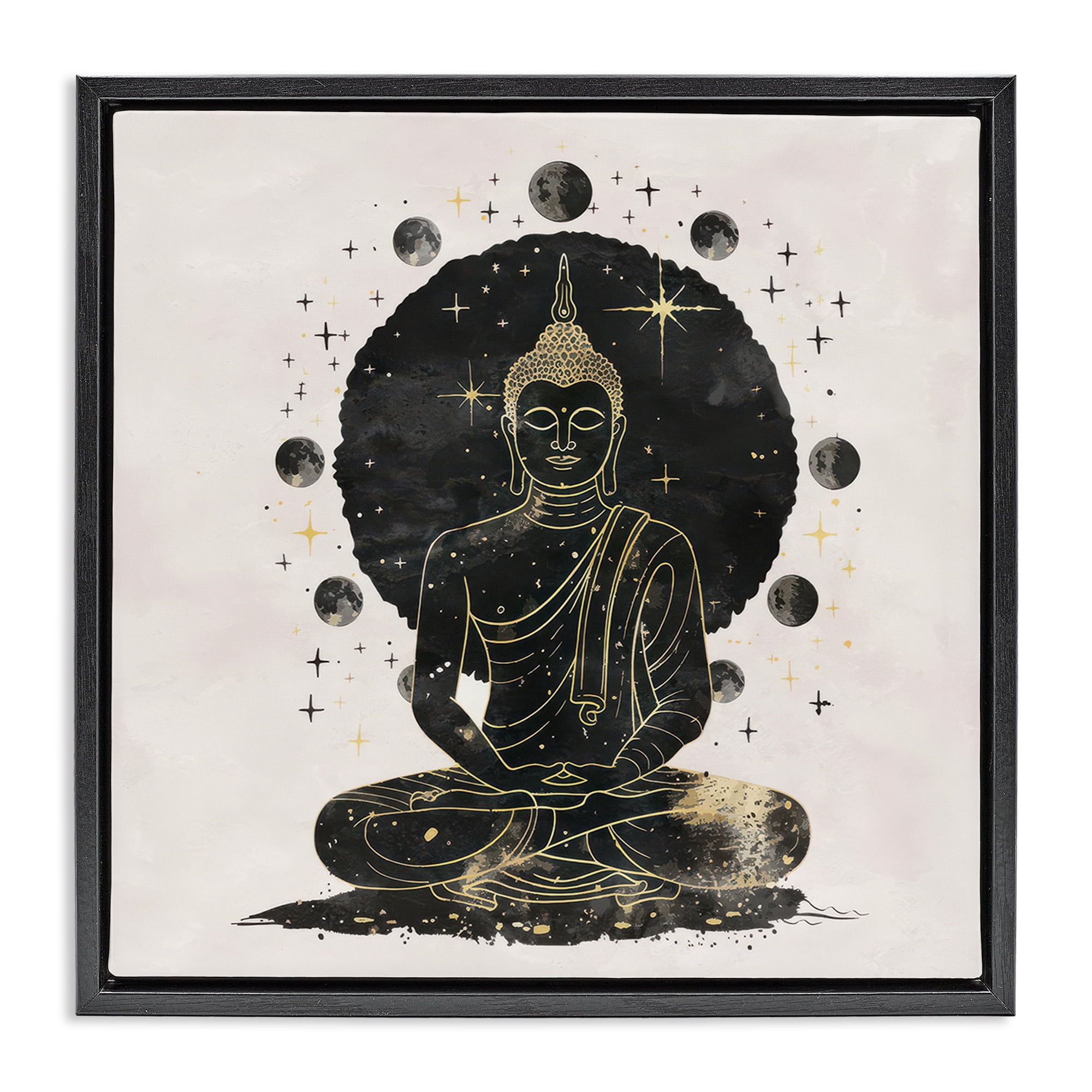 Stupell Industries Gilded Sitting Buddha Religious & Spiritual Painting Black Floater Framed Canvas Art Print Wall Art, 25 x 25