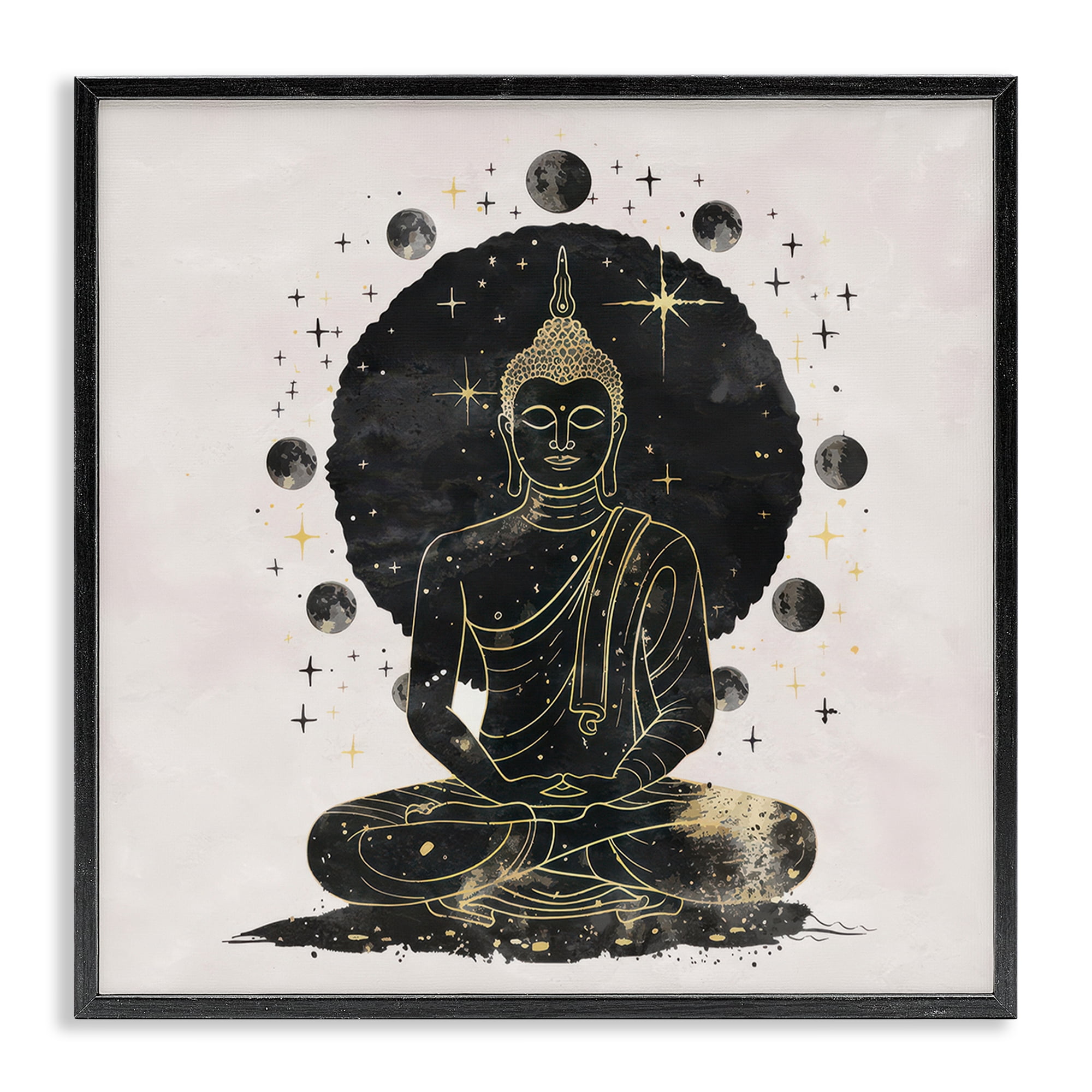 Stupell Industries Gilded Sitting Buddha Religious & Spiritual Painting Black Framed Art Print Wall Art, 24 x 24