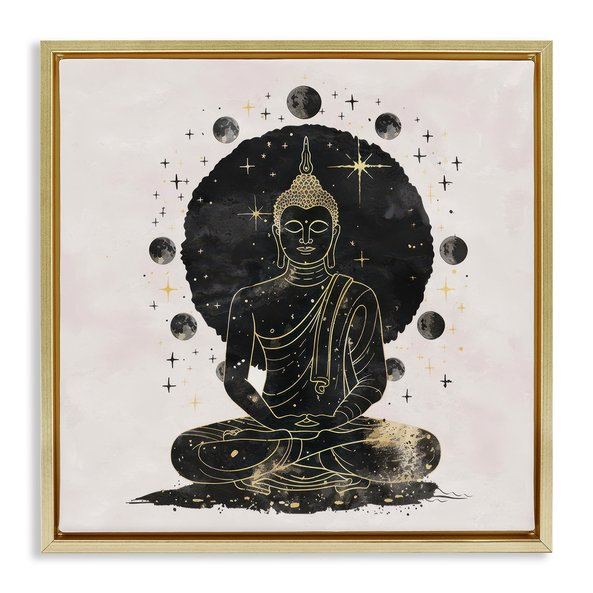 Stupell Industries Gilded Sitting Buddha Religious & Spiritual Painting Gold Floater Framed Canvas Art Print Wall Art, 25 x 25